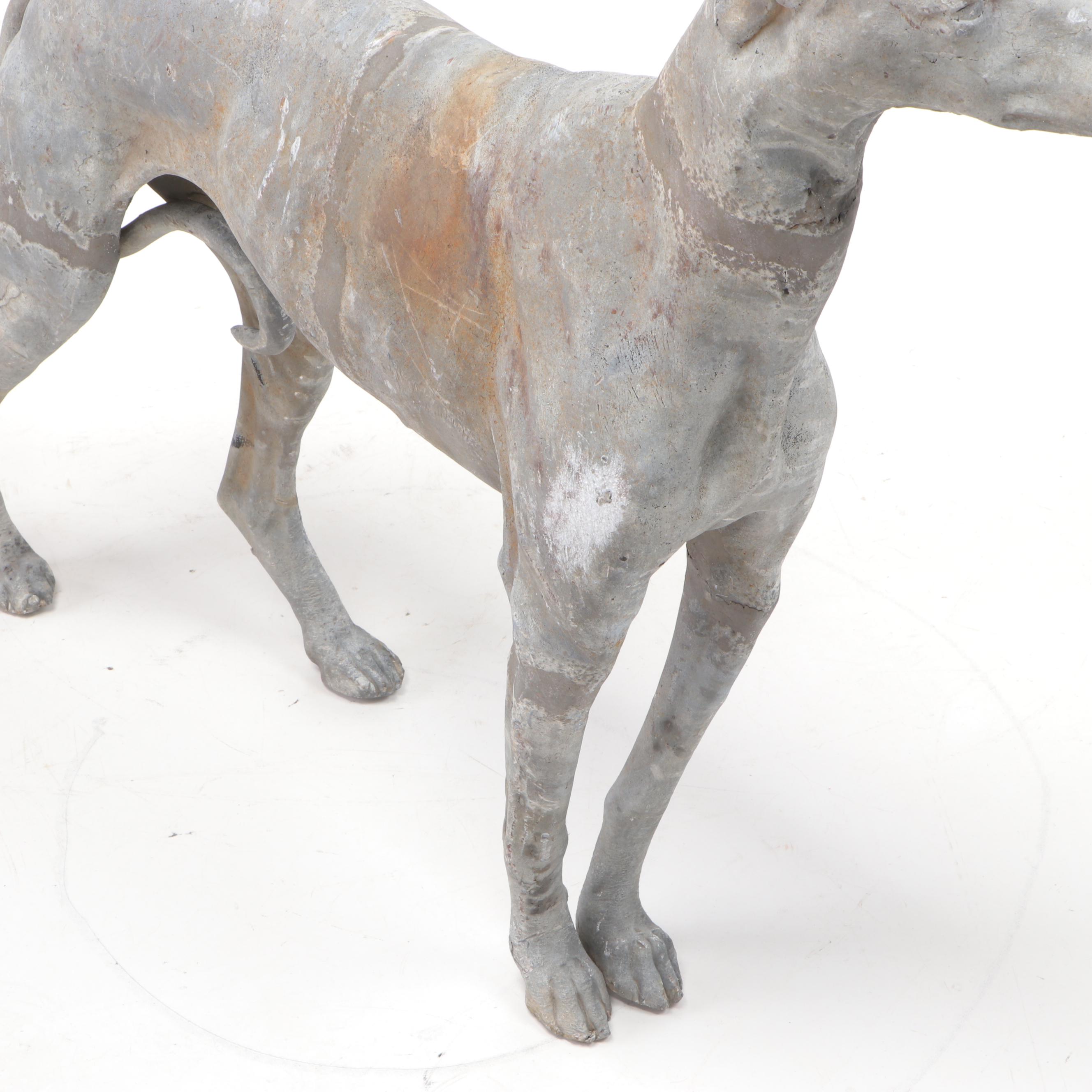 Cast Lead Life Size Greyhound Statue, Early 20th Century