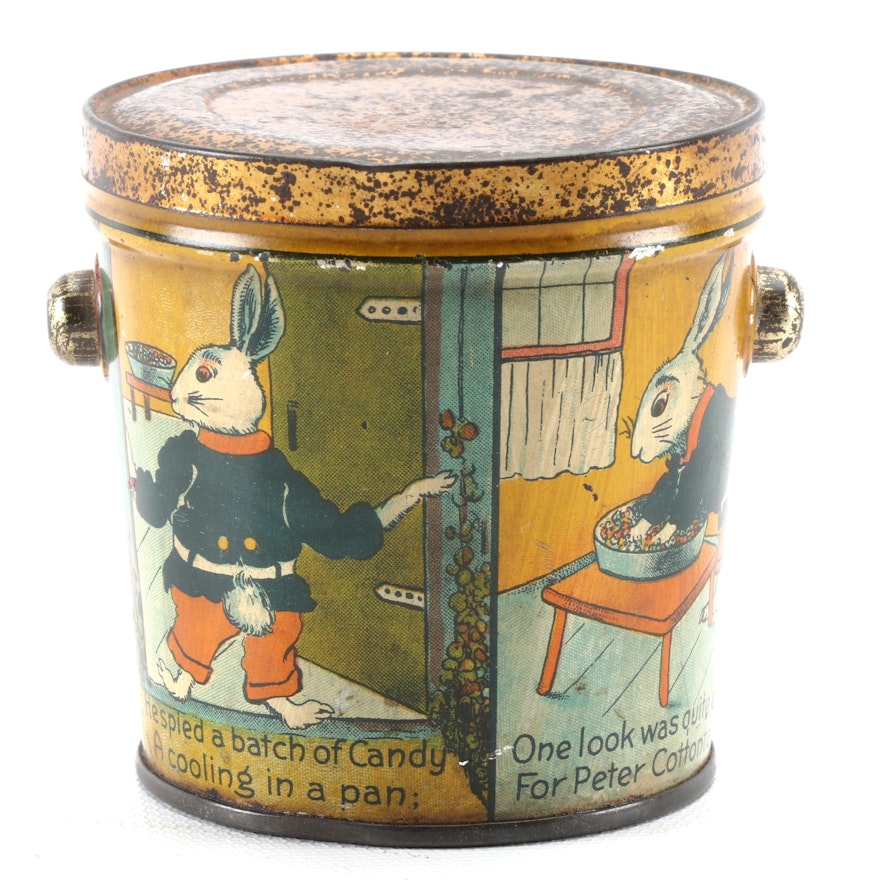 Lovell & Covel Tin Lithograph Peanut Butter Pail with Peter Rabbit Cottontail