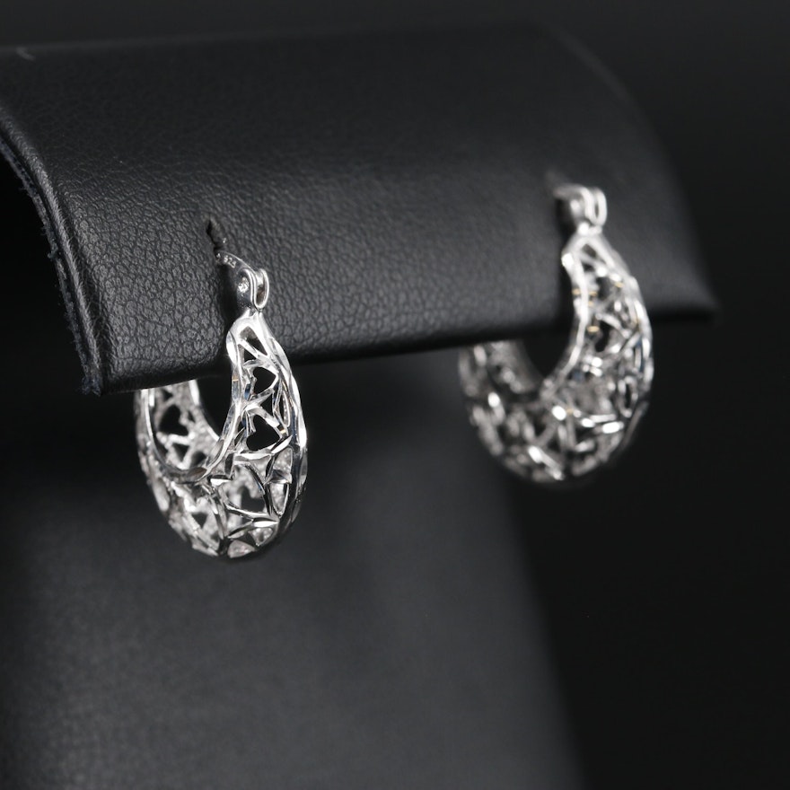 Sterling Silver Hoop Earrings with Diamond Cut Design