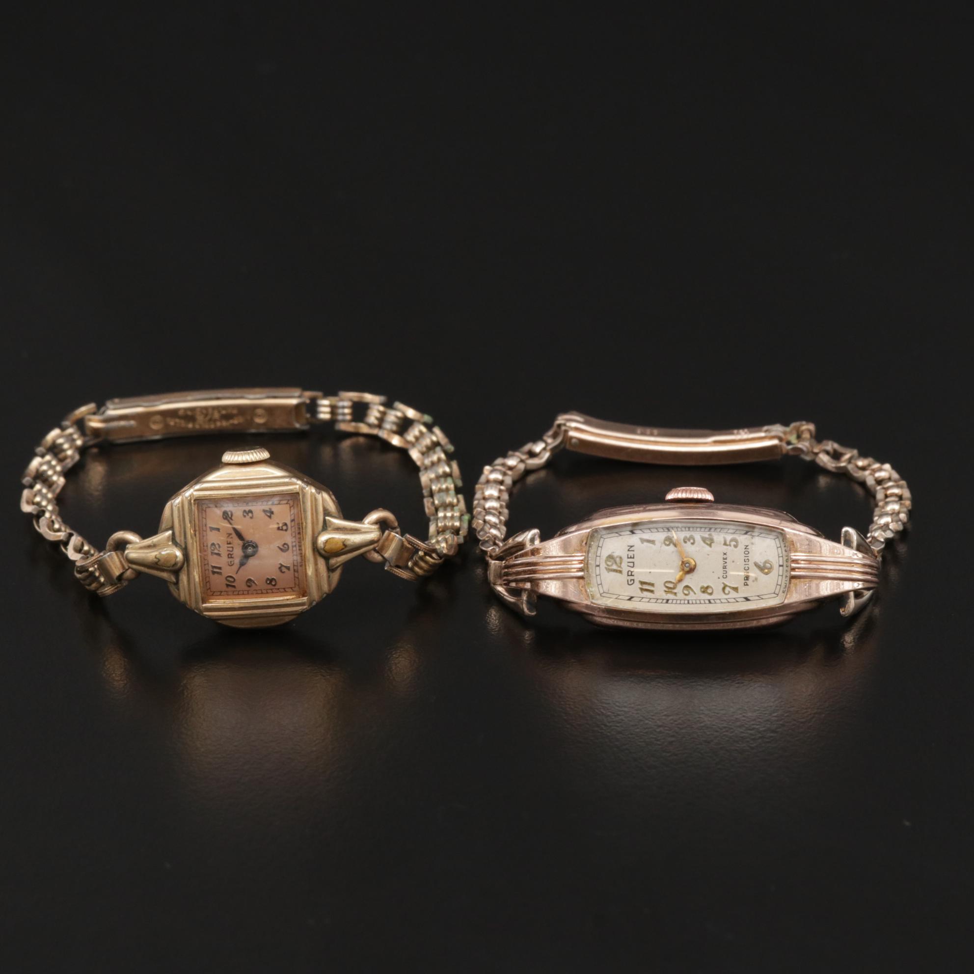 10K Gold Filled Gruen Veri-Thin and Curvex Watches, Vintage