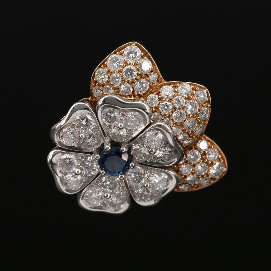 18K Gold Sapphire and 2.03 CTW Diamond Flower Pendant