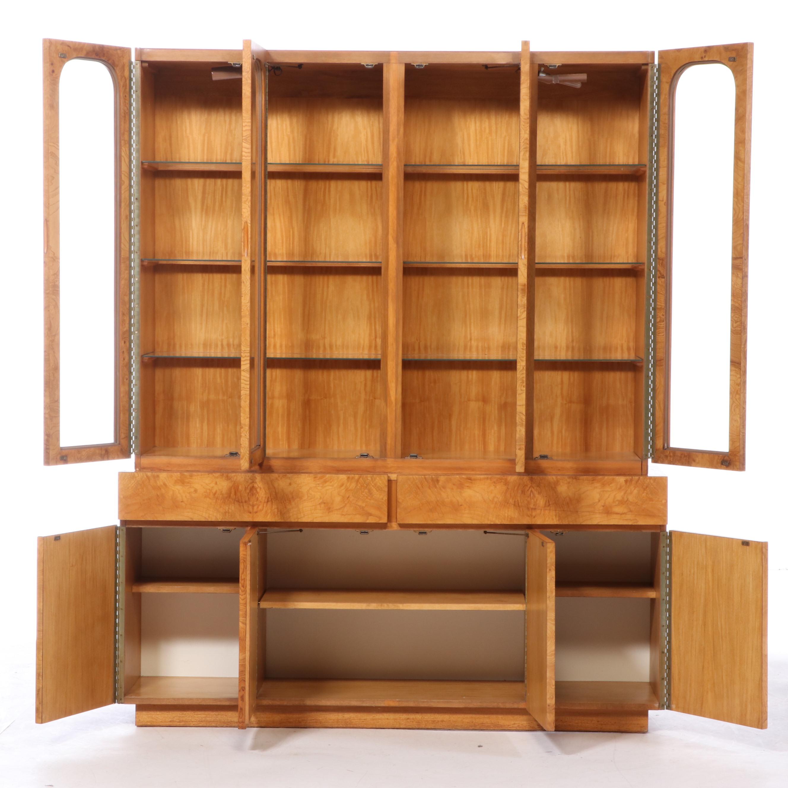Lane Furniture Mid Century Modern Olive Ash Burl China Cabinet