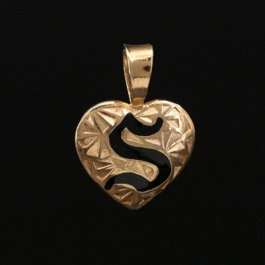 14K Gold Monogram "S" Heart Pendant