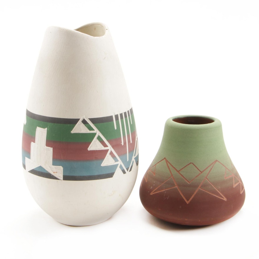 Kate Dismounts Lakota Sioux Pottery Vessels, Mid to Late 20th Century