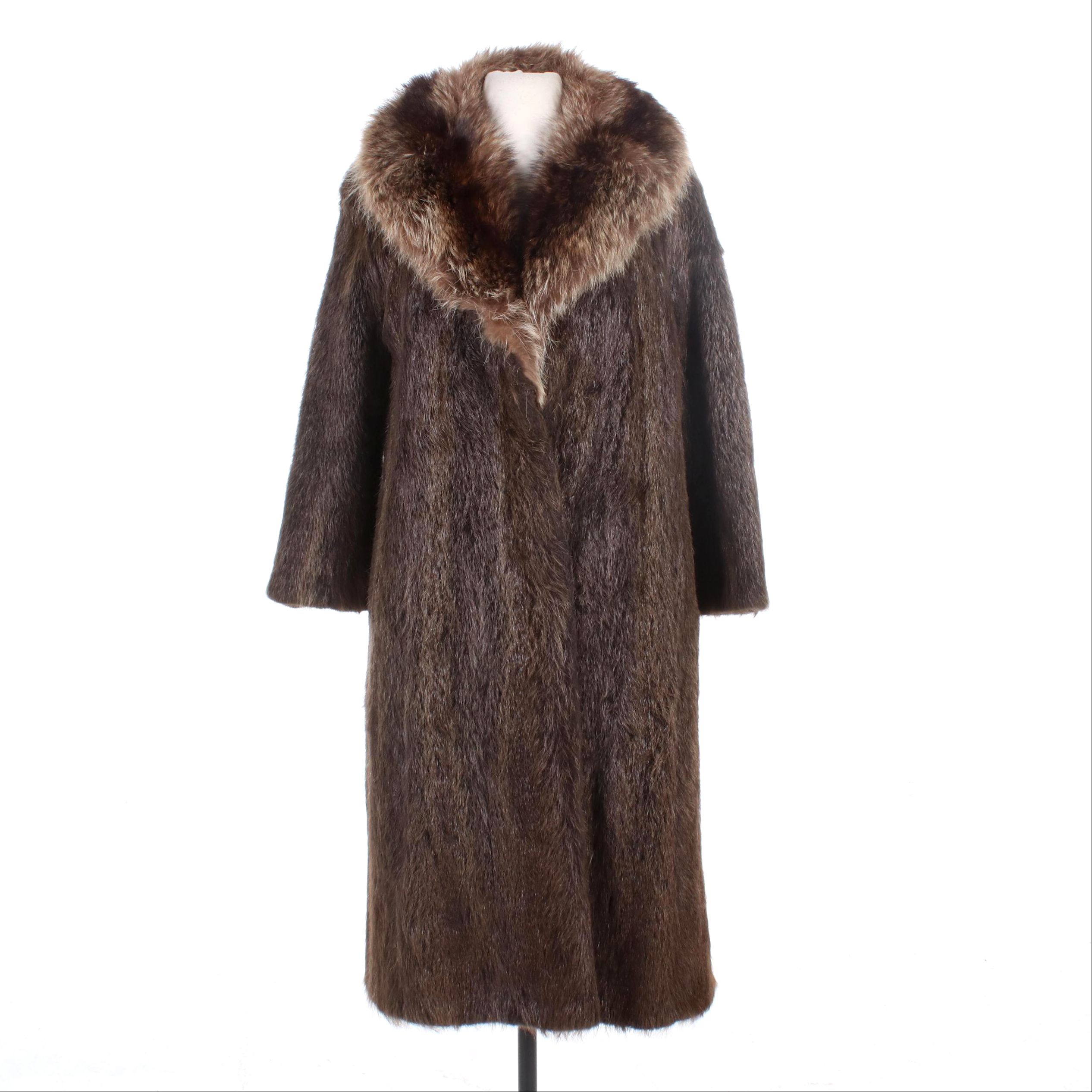 Beaver Fur Coat with Raccoon Fur Shawl Collar by David Hochstein