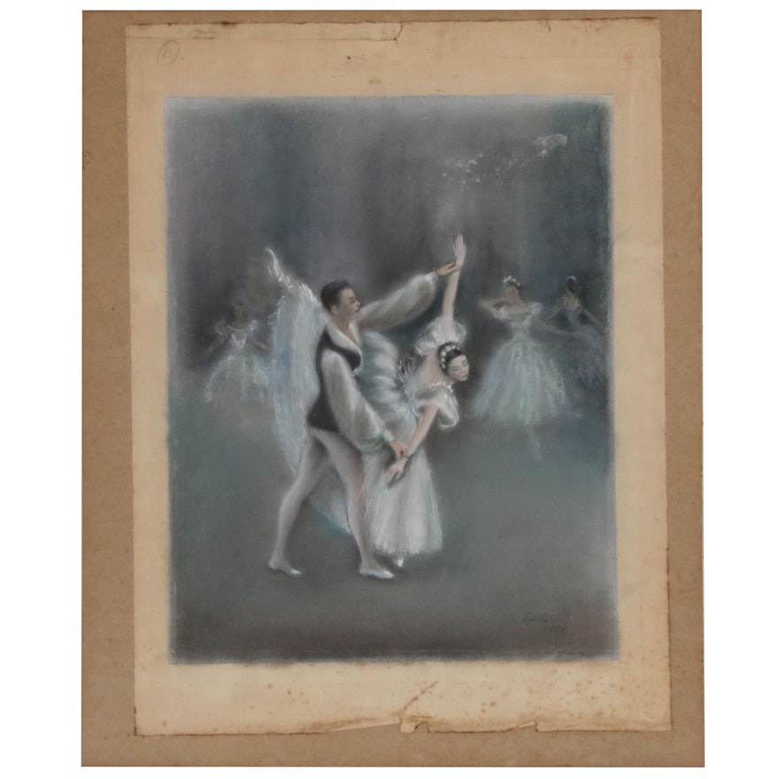 Pastel Drawing of Ballet Dancers, Mid 20th Century