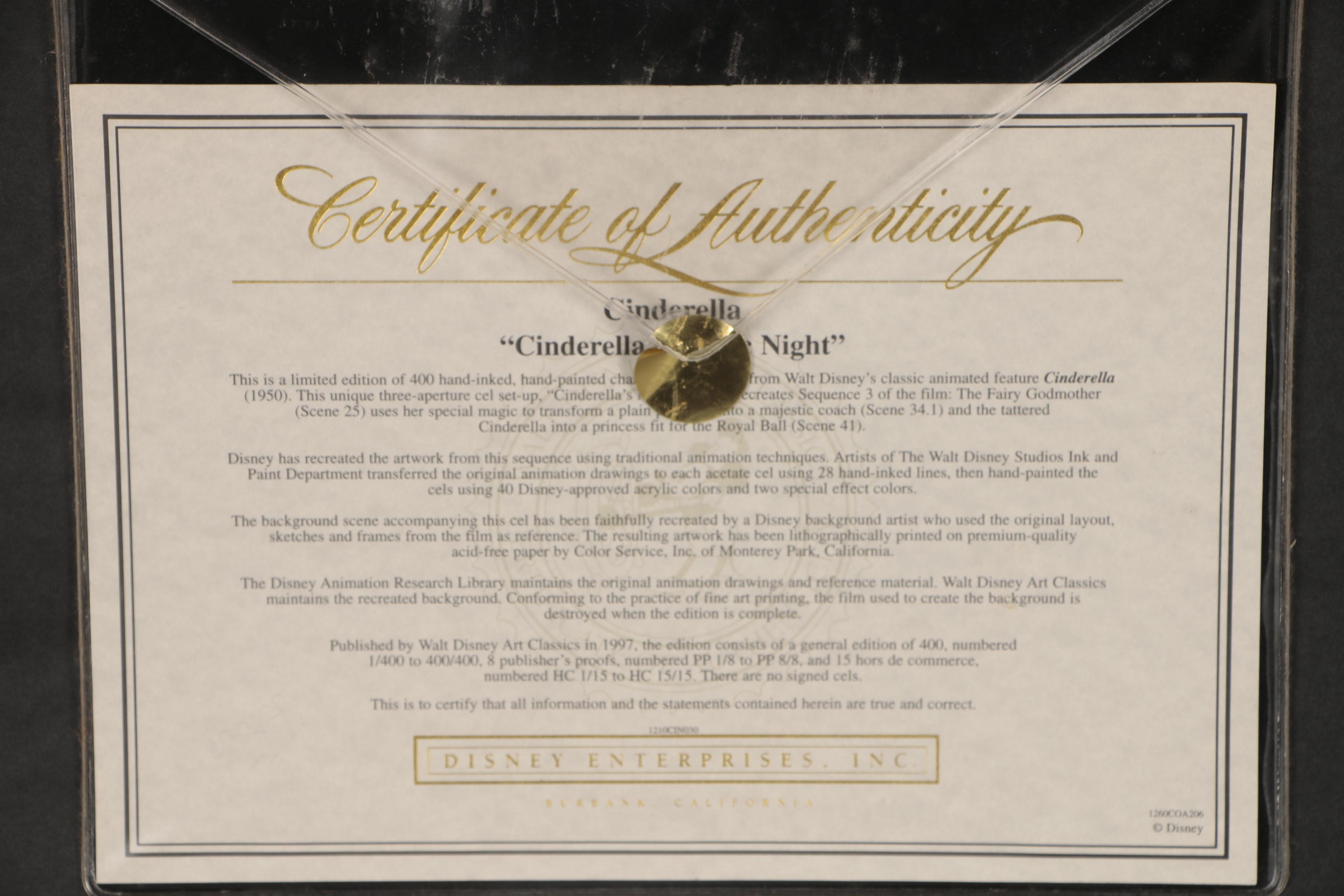 Walt Disney Studios Animation Cel "Cinderella's Magic Night"