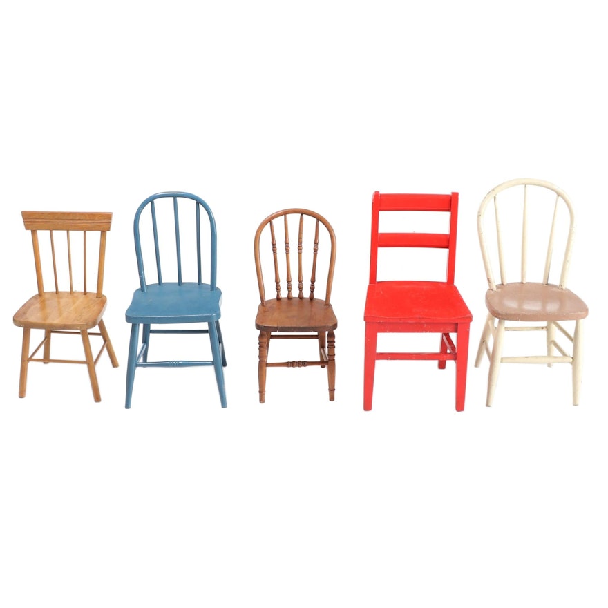 Five Wood Child's Side Chairs, 20th Century