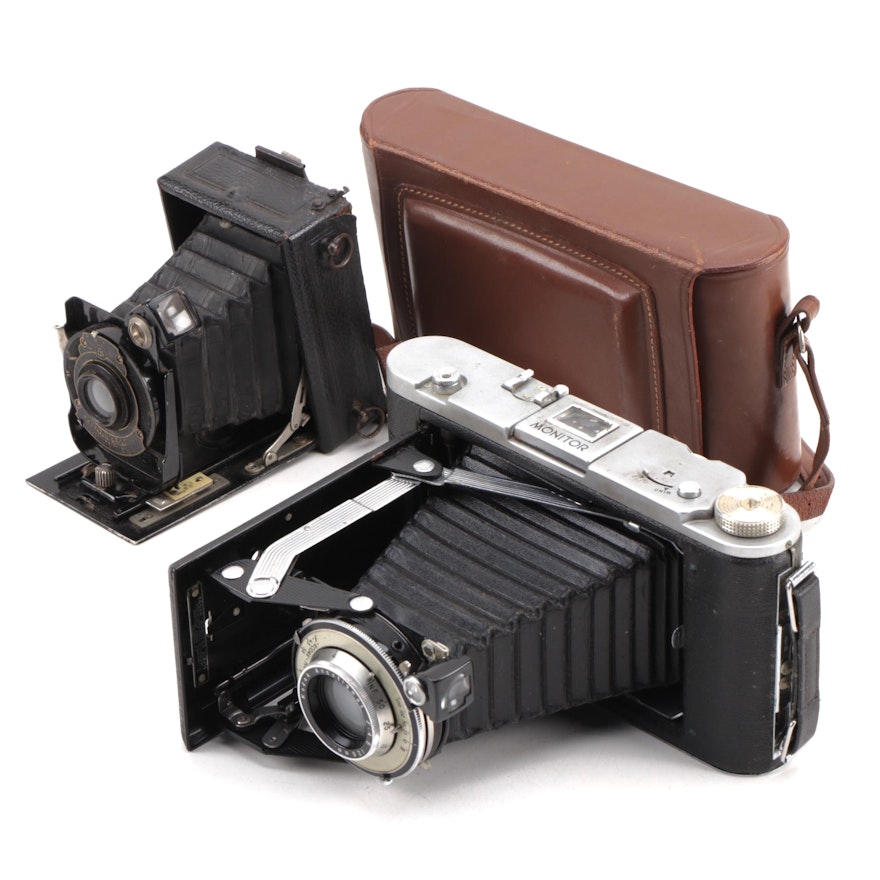 Kodak Monitor Six-16 and 21822 Premo Folding Bellows Cameras, Early to Mid 20th