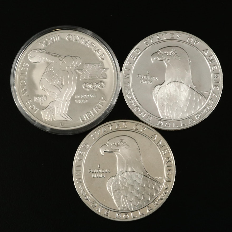 Three 1983-S Los Angeles Olympiad Proof Commemorative Silver Dollars