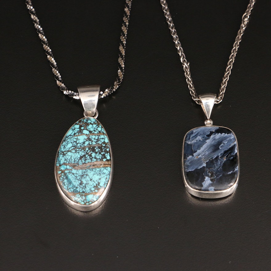 Sterling Gemstone Pendant Necklaces with Turquoise and Pietersite