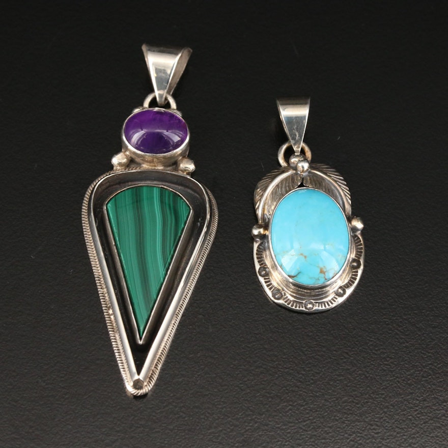 Roie Jaque Navajo Diné Sterling Silver Turquoise and Gemstone Pendants