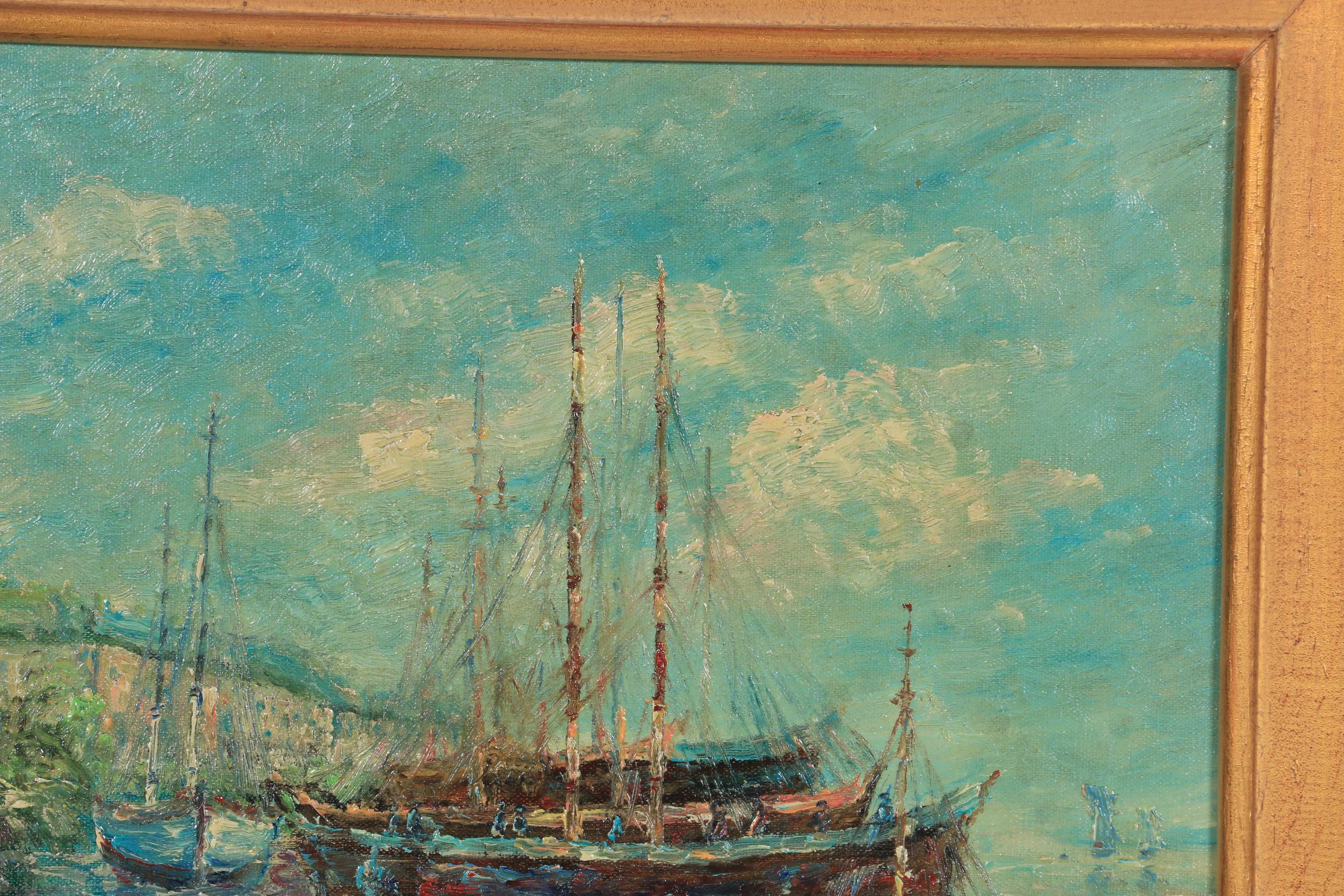 John Clymer Impressionist Style Harbor Scene Oil Painting