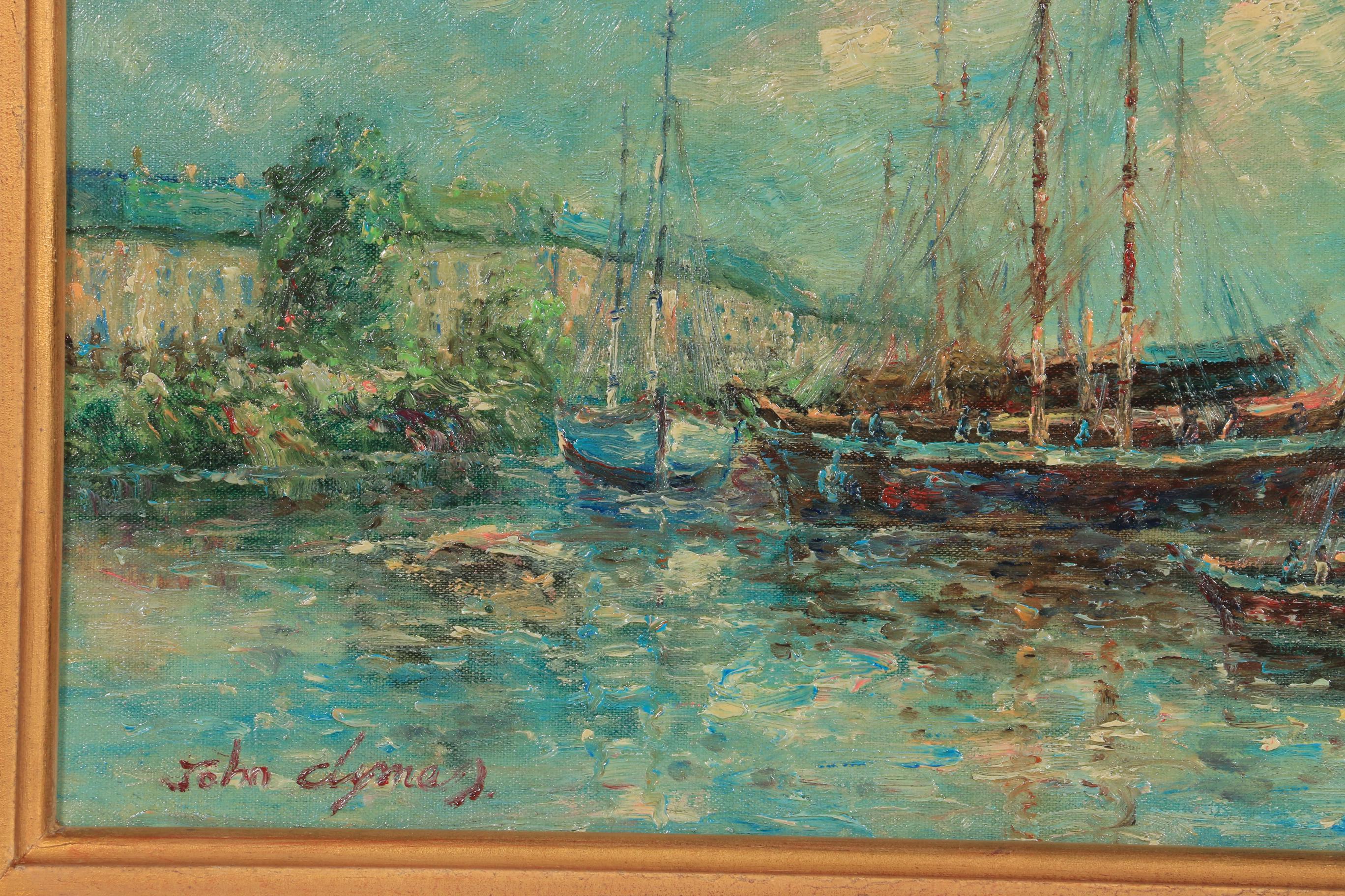 John Clymer Impressionist Style Harbor Scene Oil Painting