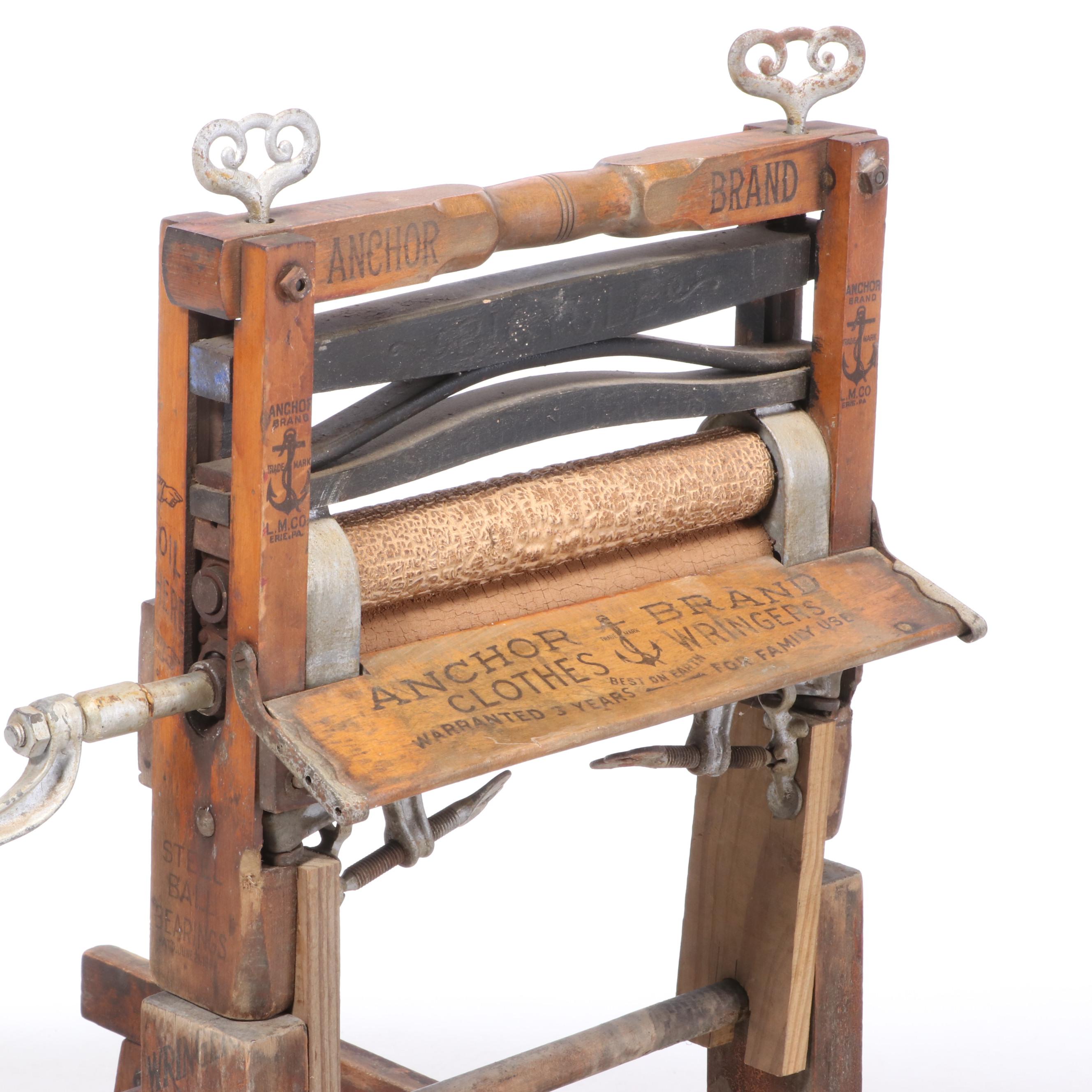 Lovell Mfg. Co. "Anchor Brand" Wood Clothes Wringer with Collapsible Tub Stand