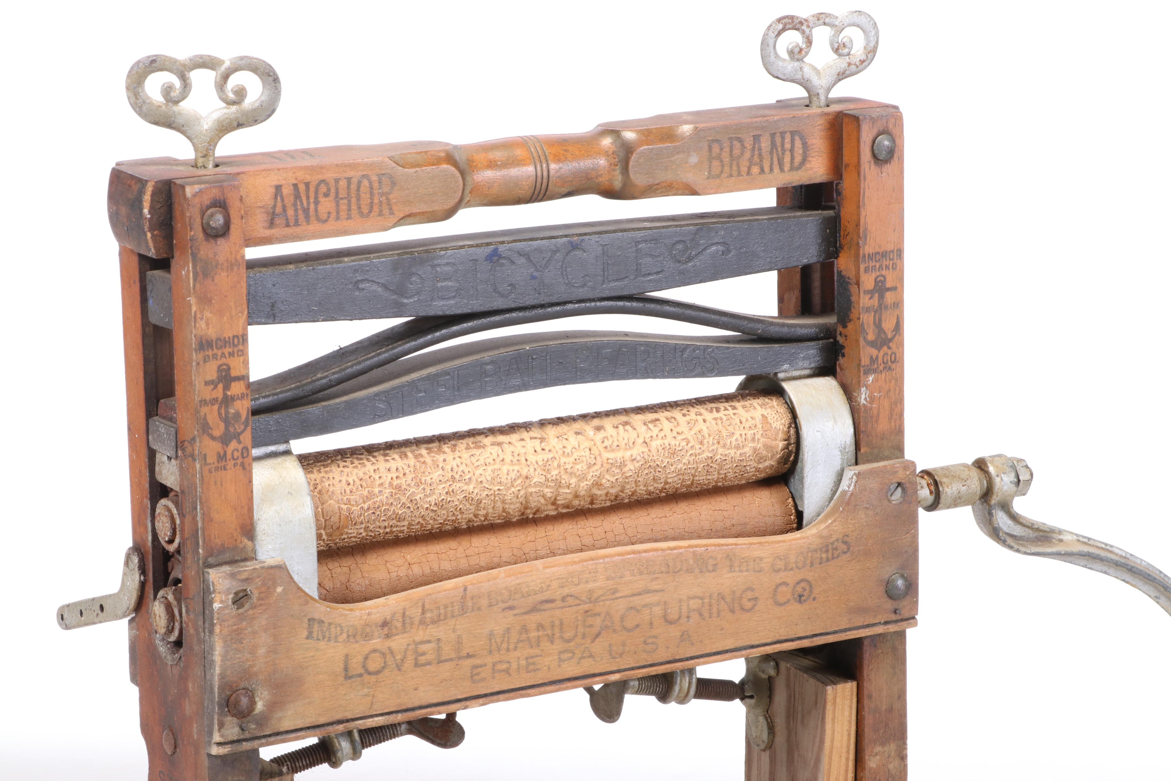 Lovell Mfg. Co. "Anchor Brand" Wood Clothes Wringer with Collapsible Tub Stand