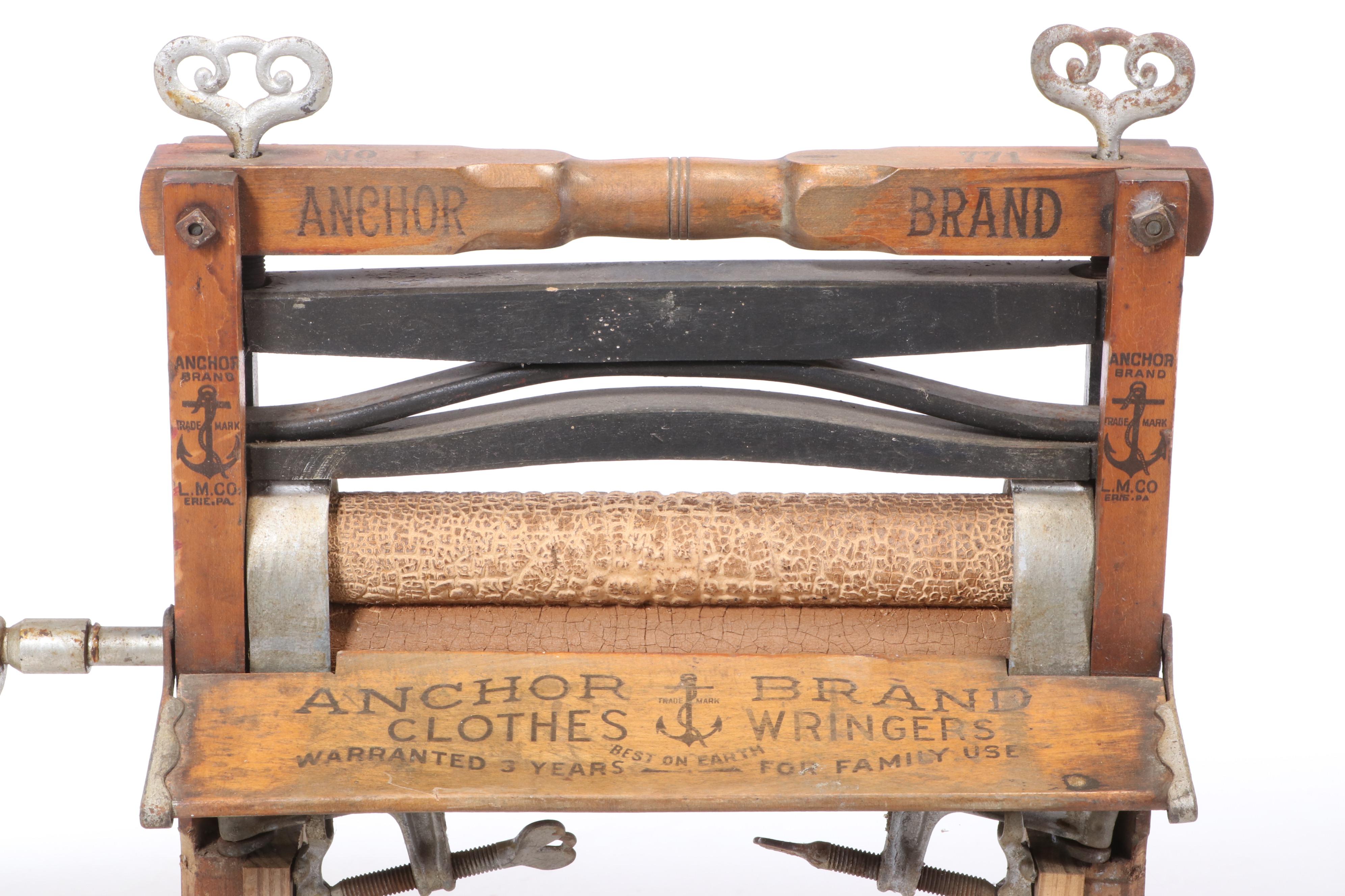 Lovell Mfg. Co. "Anchor Brand" Wood Clothes Wringer with Collapsible Tub Stand