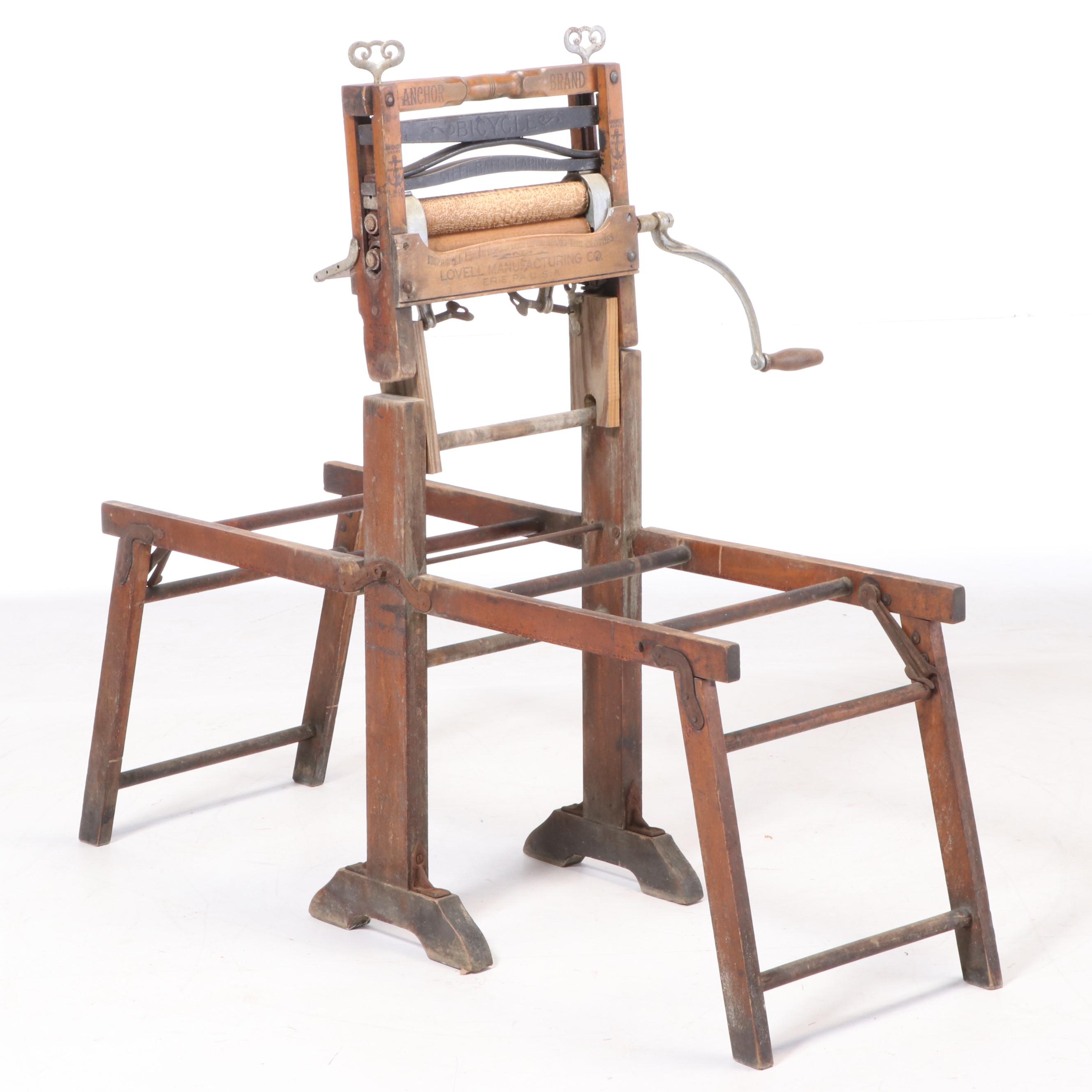 Lovell Mfg. Co. "Anchor Brand" Wood Clothes Wringer with Collapsible Tub Stand