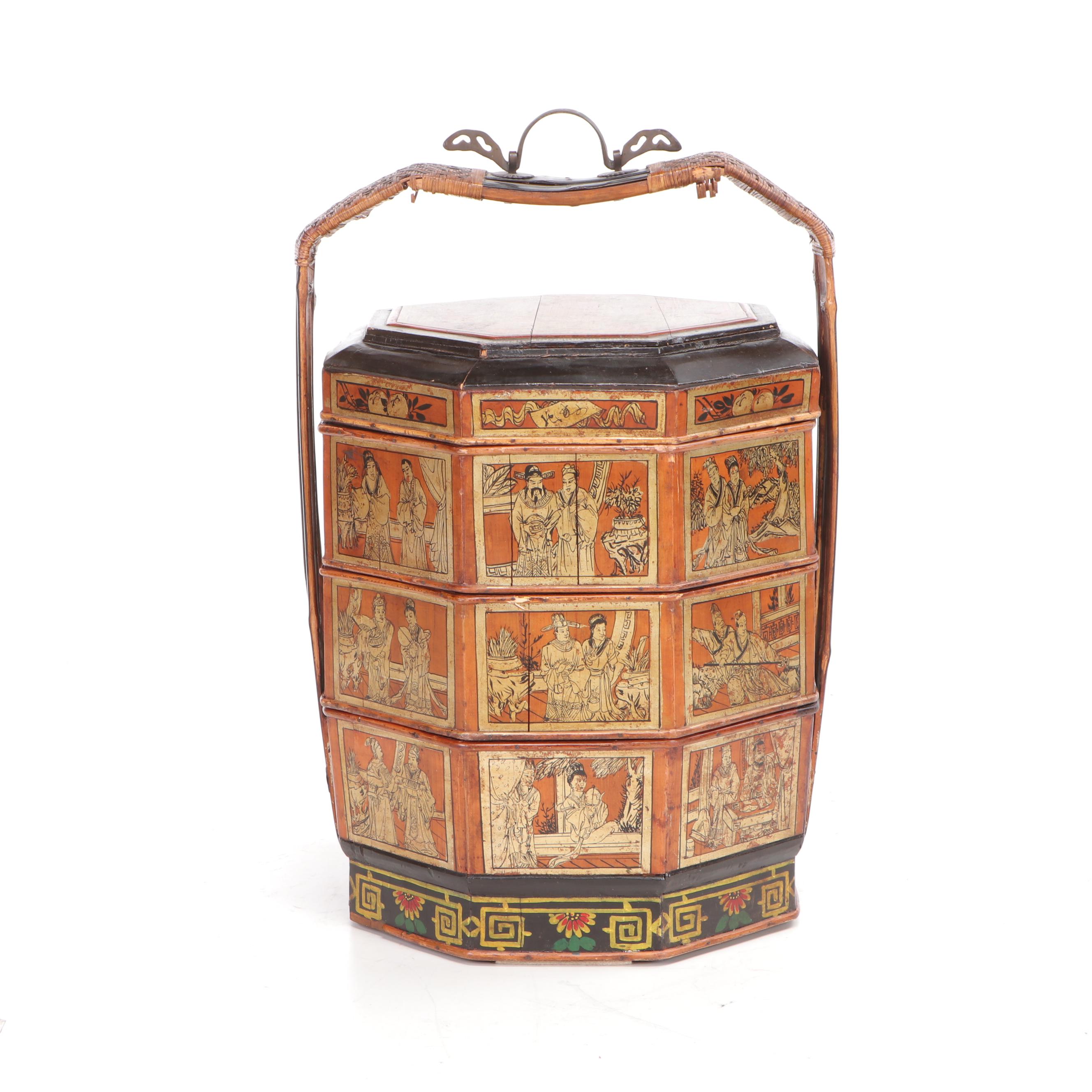 Antique Chinese Bamboo Wedding Basket