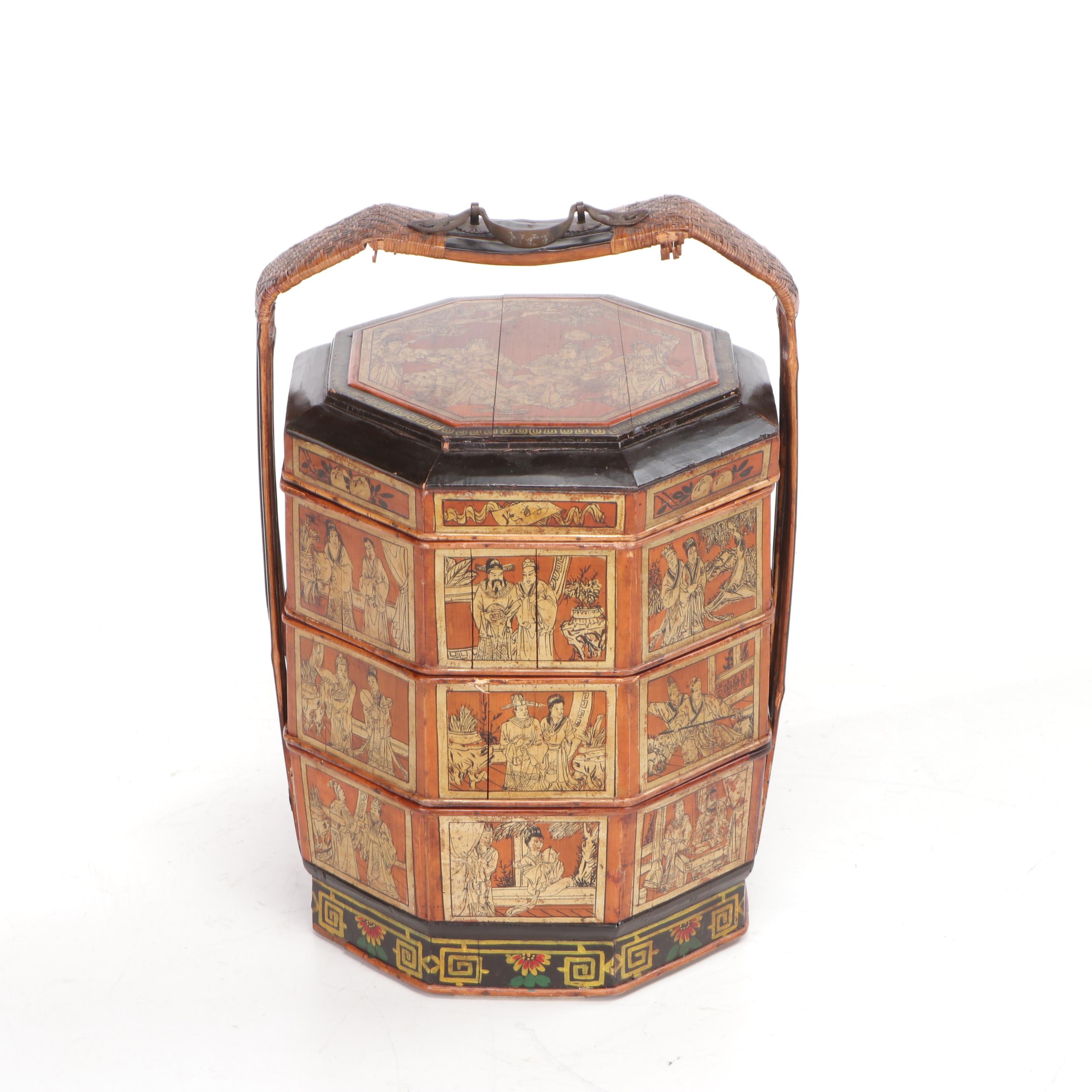 Antique Chinese Bamboo Wedding Basket