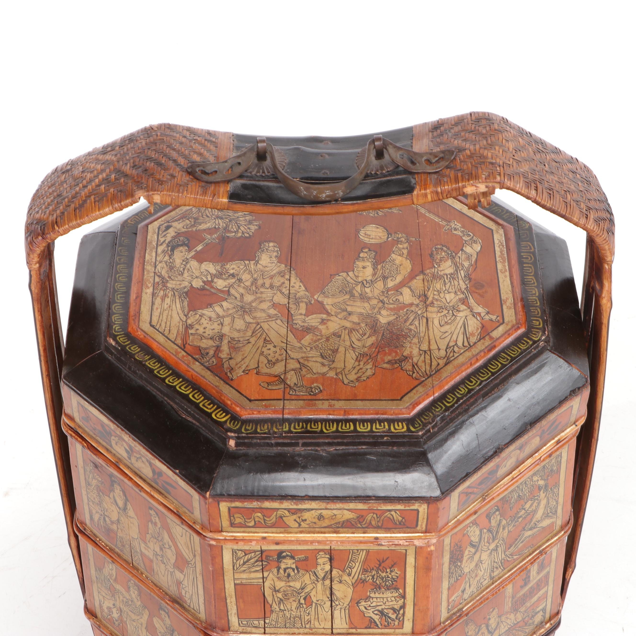 Antique Chinese Bamboo Wedding Basket
