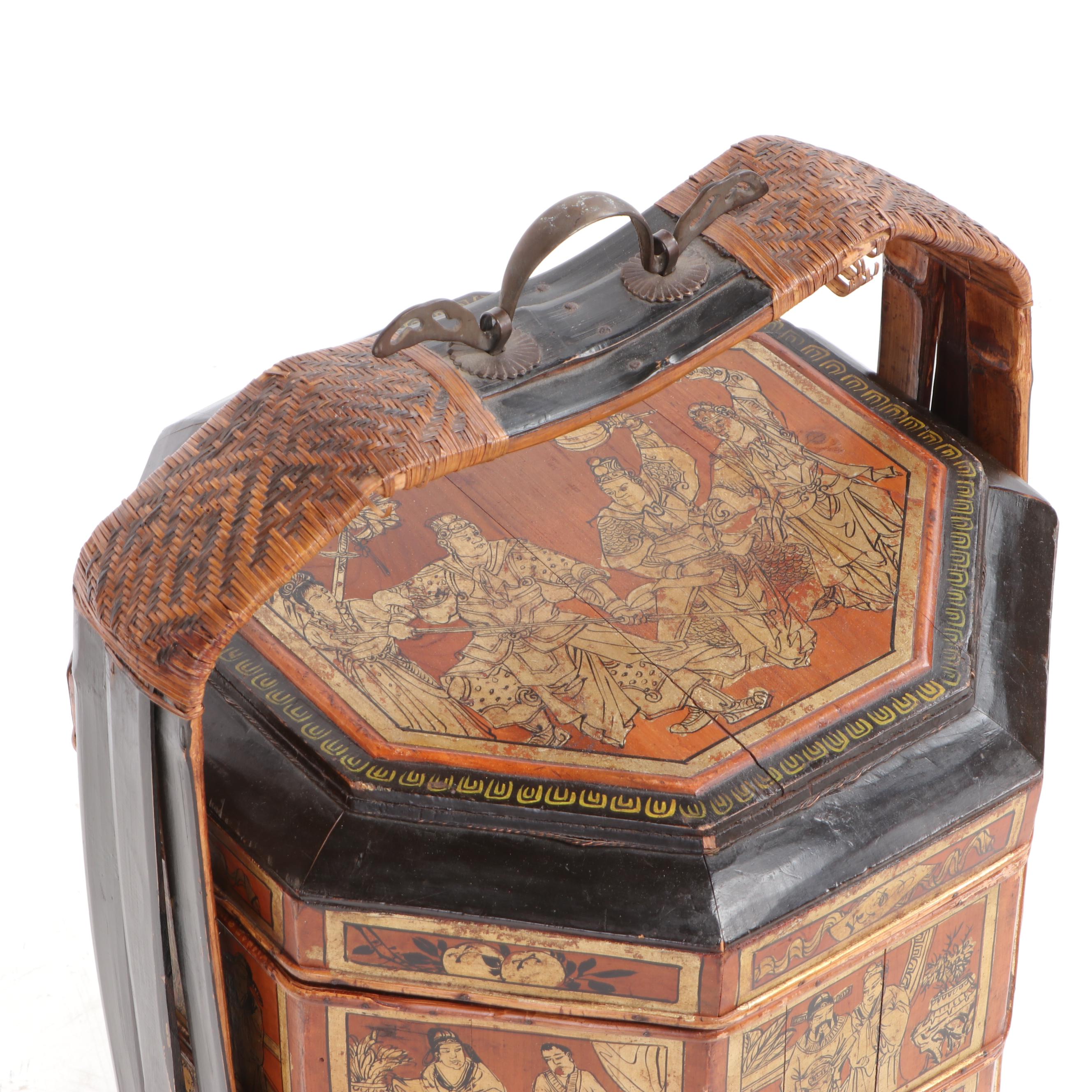 Antique Chinese Bamboo Wedding Basket