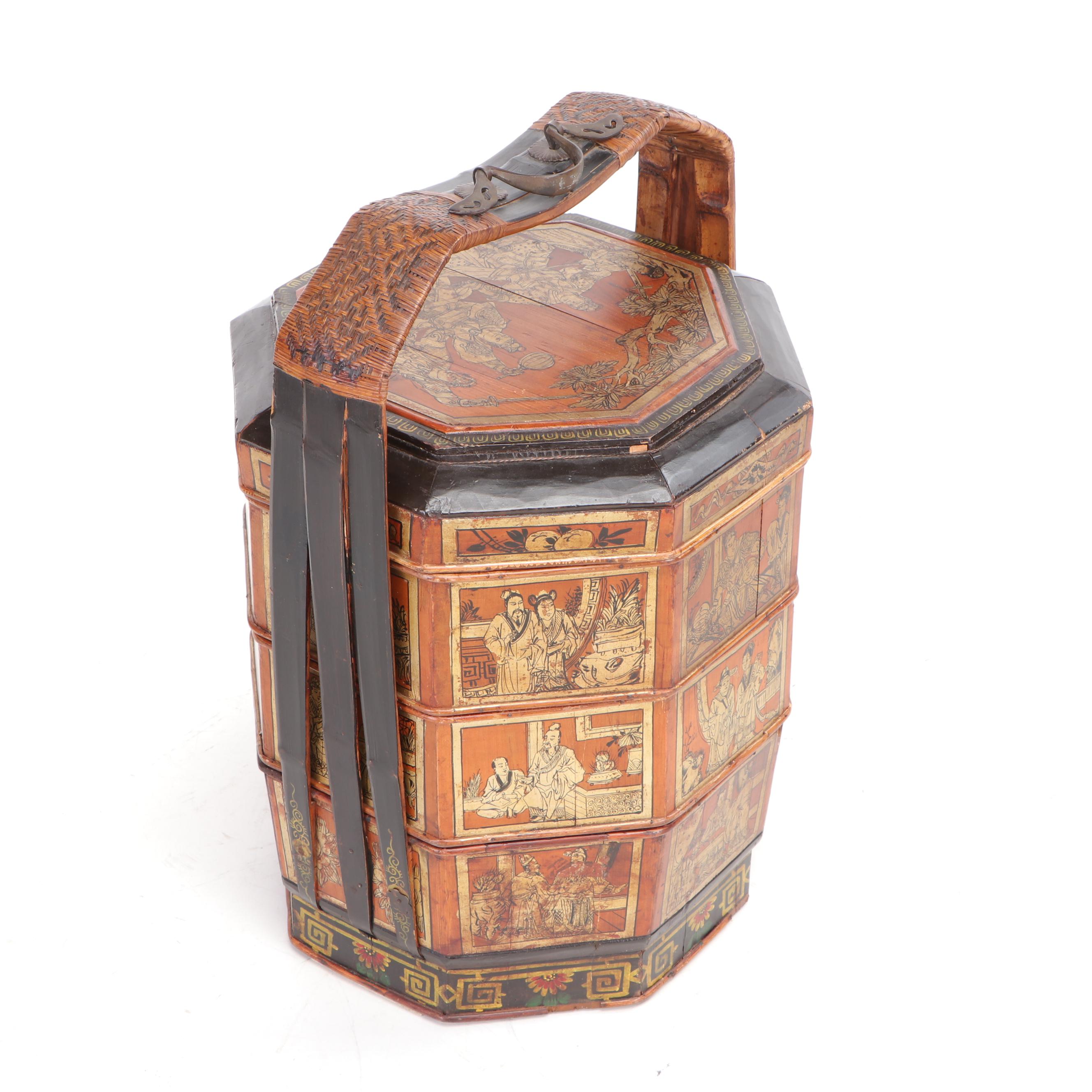 Antique Chinese Bamboo Wedding Basket