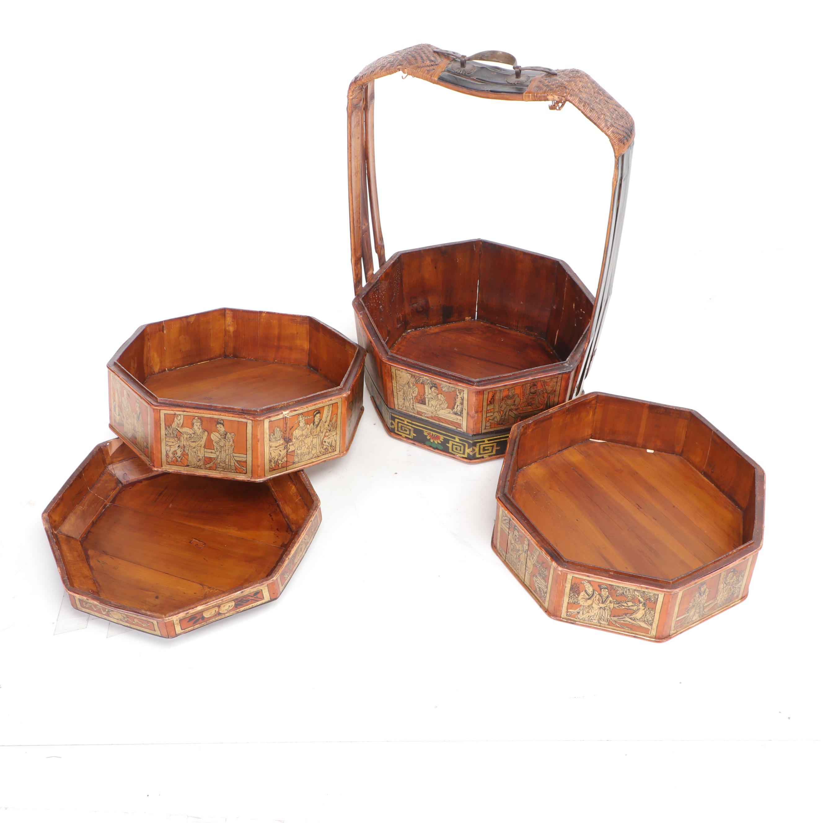 Antique Chinese Bamboo Wedding Basket