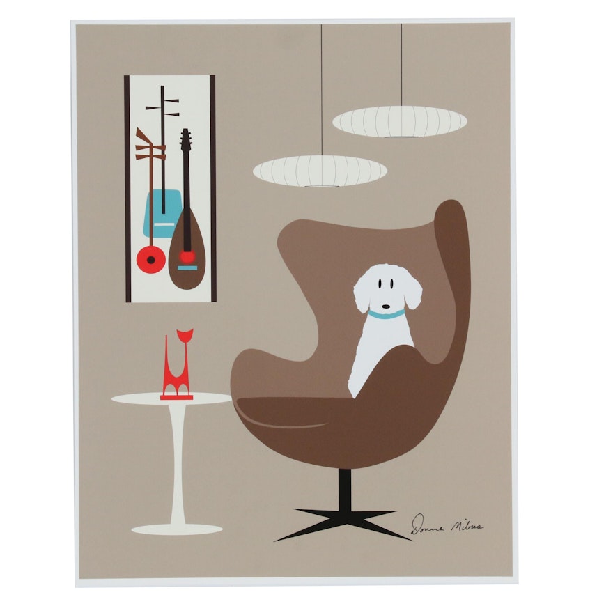 Donna Mibus Digital Print of Mid-Century Modern Style Interior with Dog