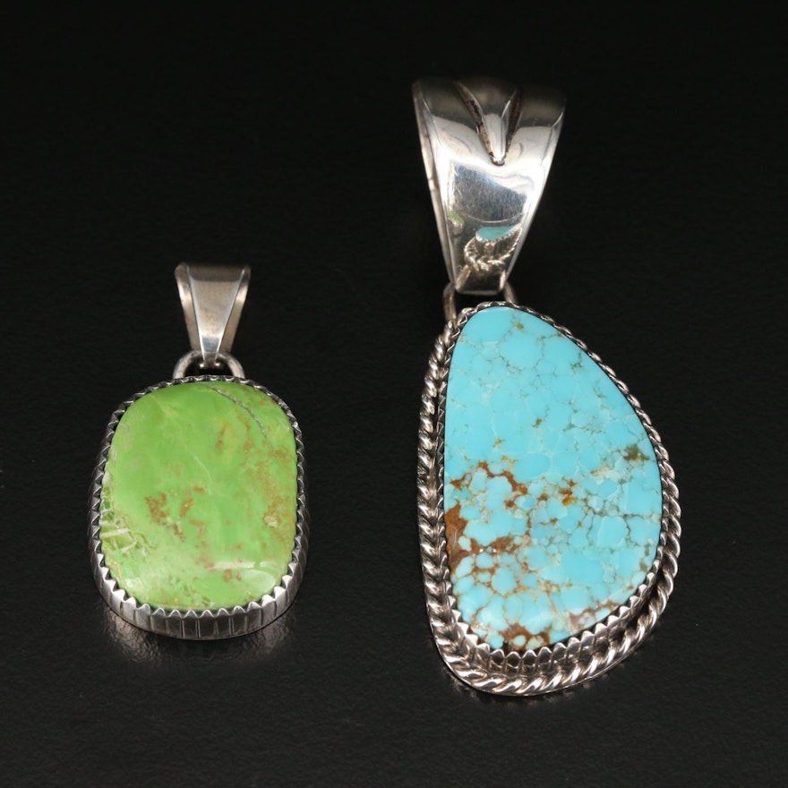 Navajo Diné and Southwestern Style Sterling Gaspeite and Turquoise Pendants