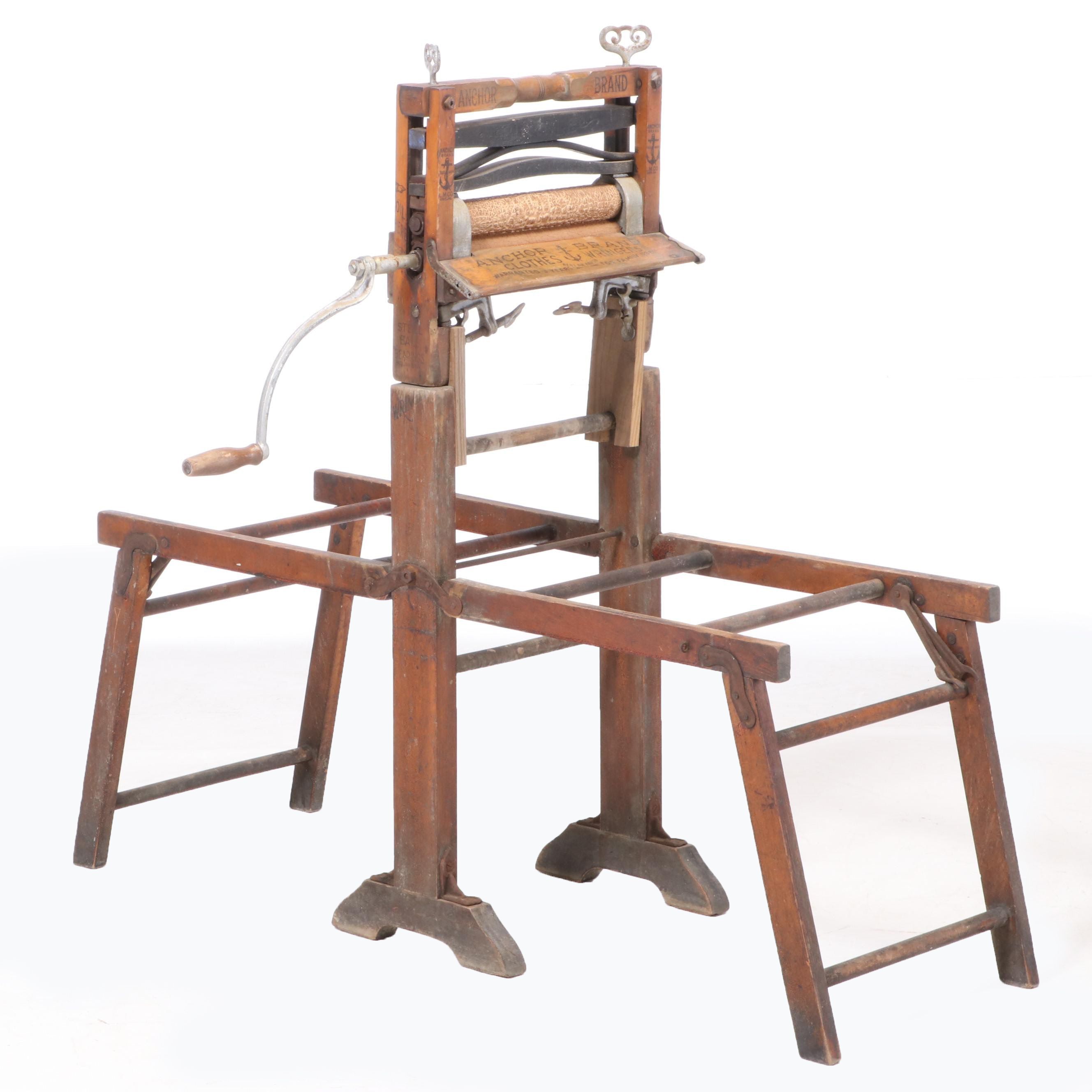 Lovell Mfg. Co. "Anchor Brand" Wood Clothes Wringer with Collapsible Tub Stand