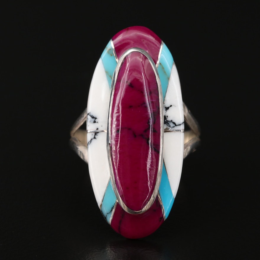 Southwestern Style Sterling Silver Turquoise and Howlite Pointer Ring