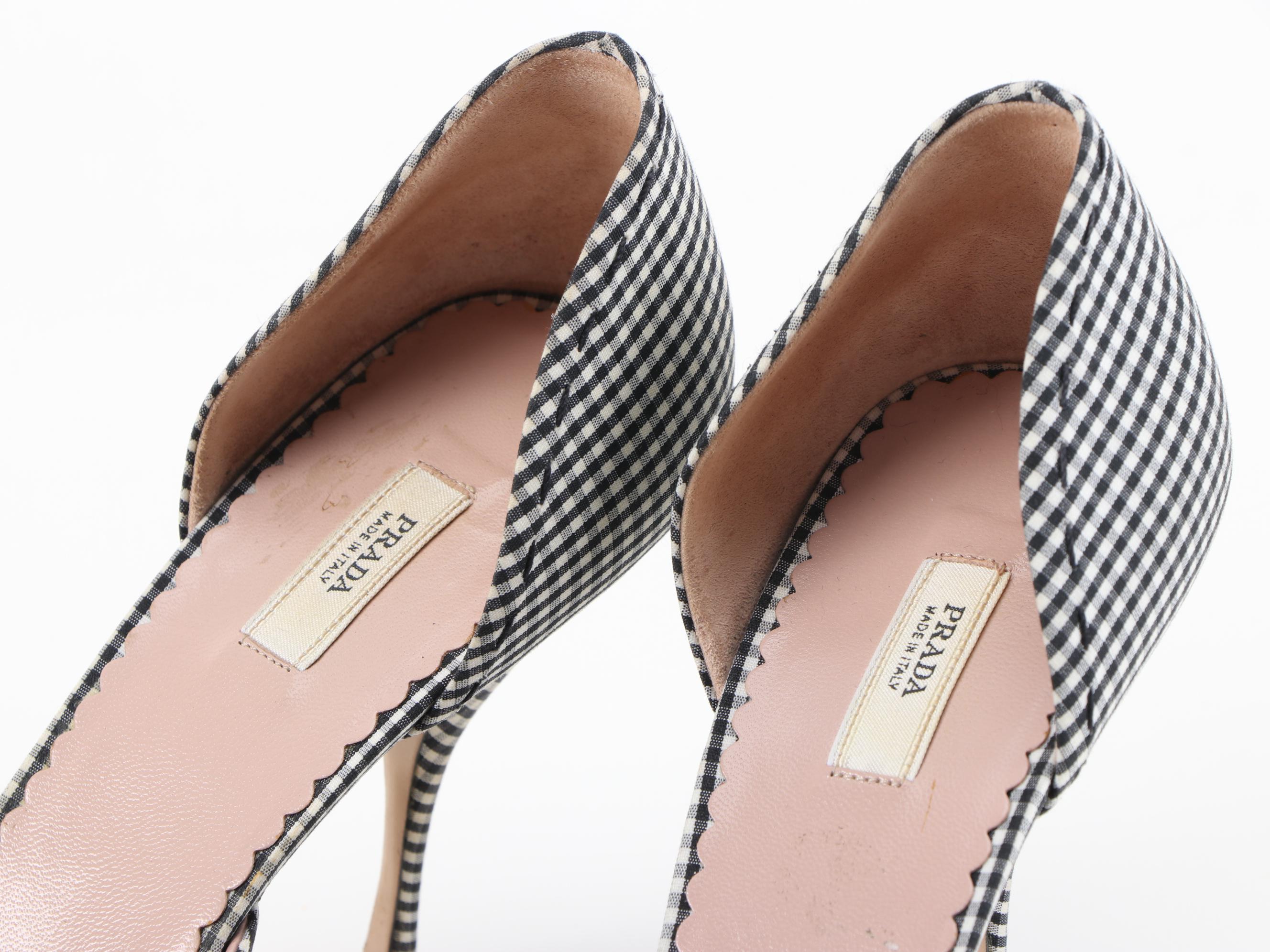 Prada Vichy Flower and Black and White Gingham D'Orsay Pumps