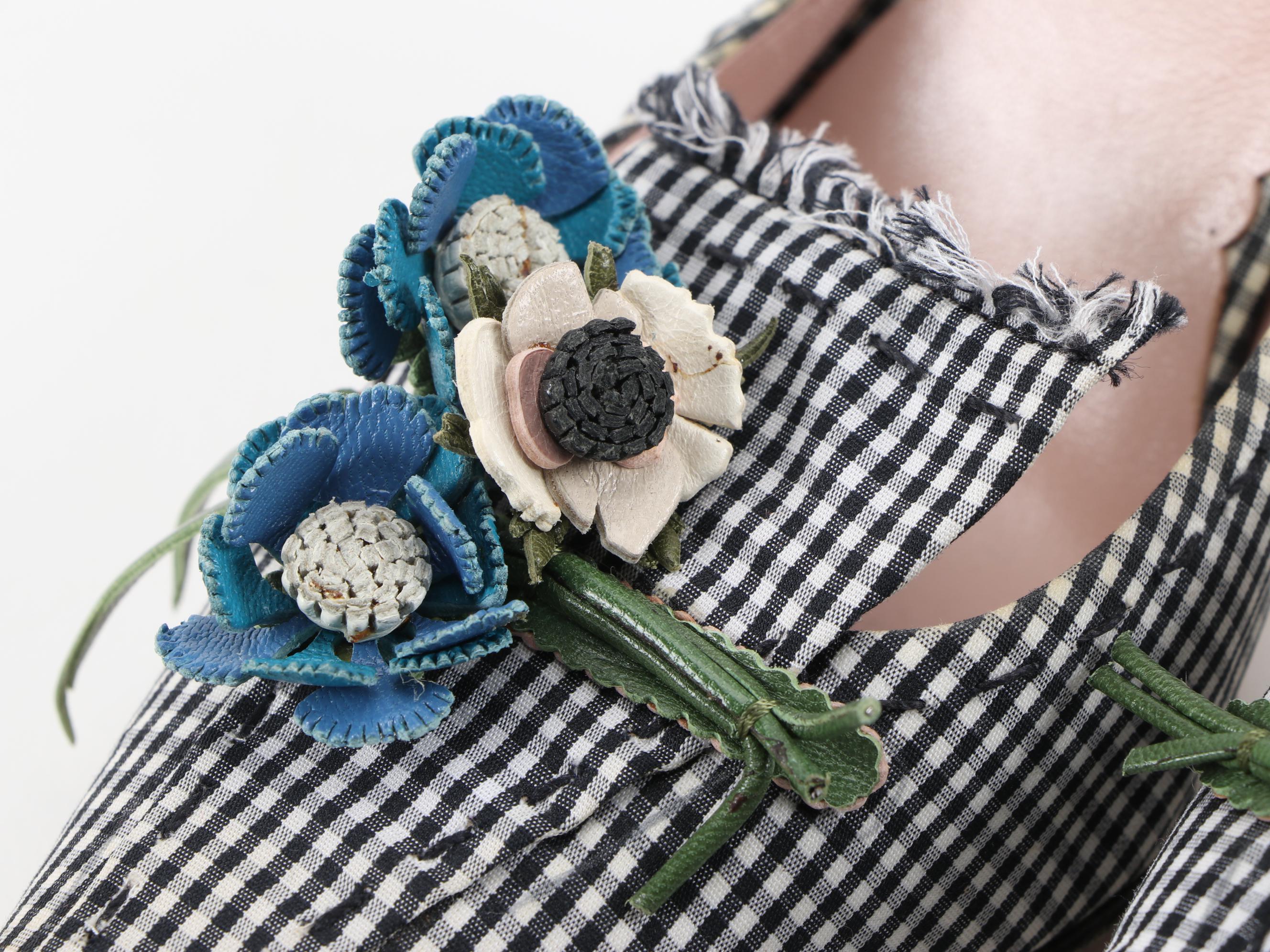 Prada Vichy Flower and Black and White Gingham D'Orsay Pumps