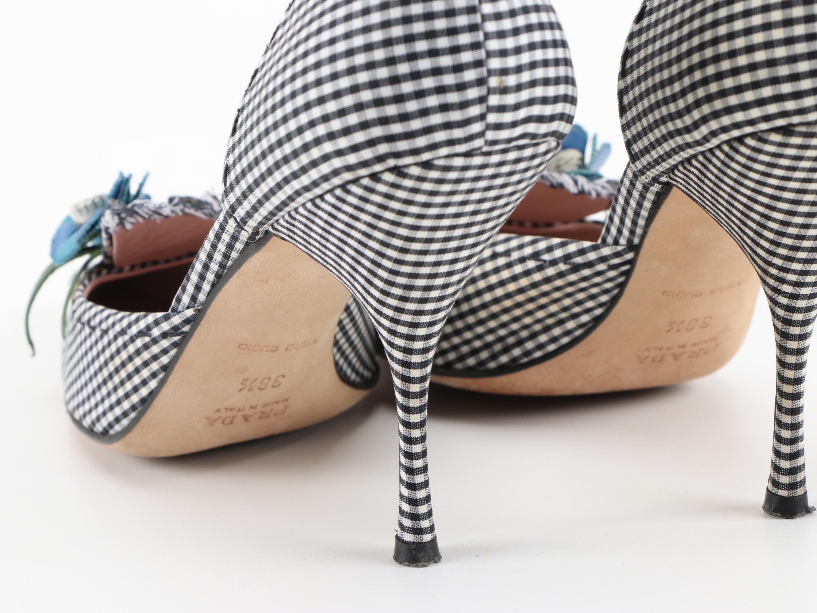 Prada Vichy Flower and Black and White Gingham D'Orsay Pumps