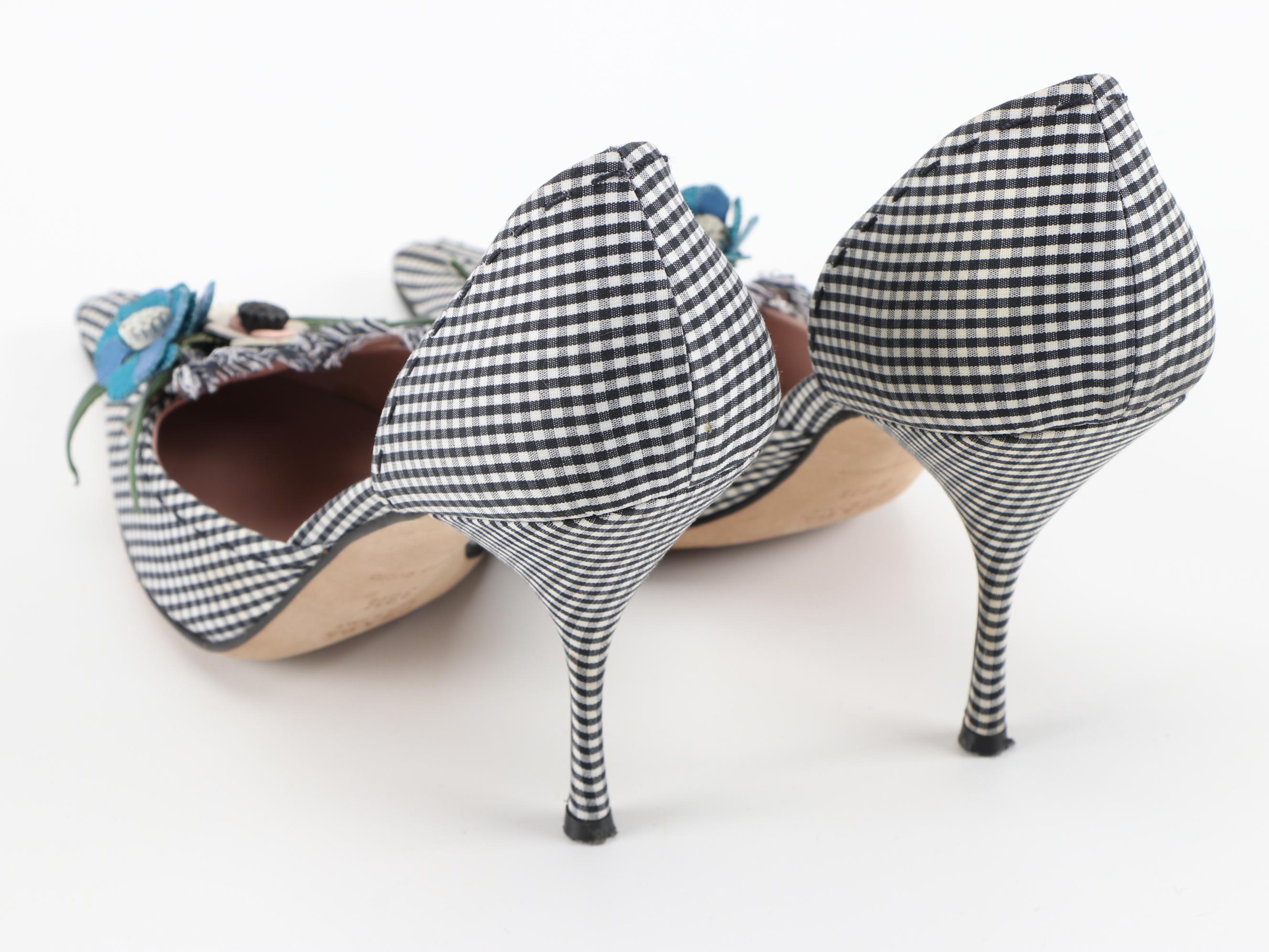 Prada Vichy Flower and Black and White Gingham D'Orsay Pumps