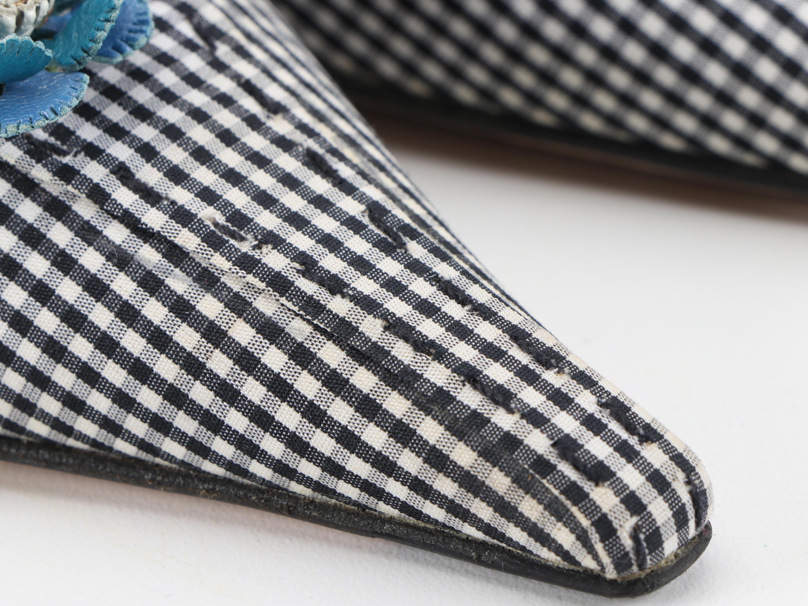 Prada Vichy Flower and Black and White Gingham D'Orsay Pumps