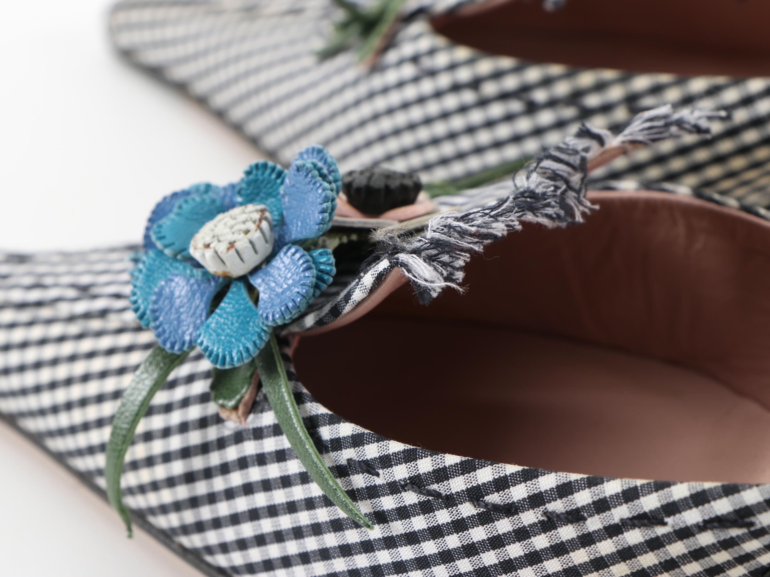 Prada Vichy Flower and Black and White Gingham D'Orsay Pumps