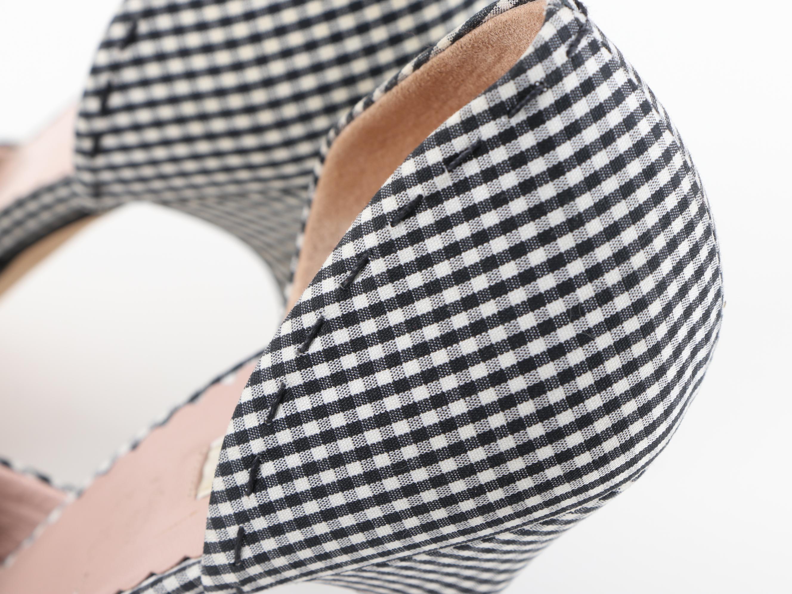 Prada Vichy Flower and Black and White Gingham D'Orsay Pumps