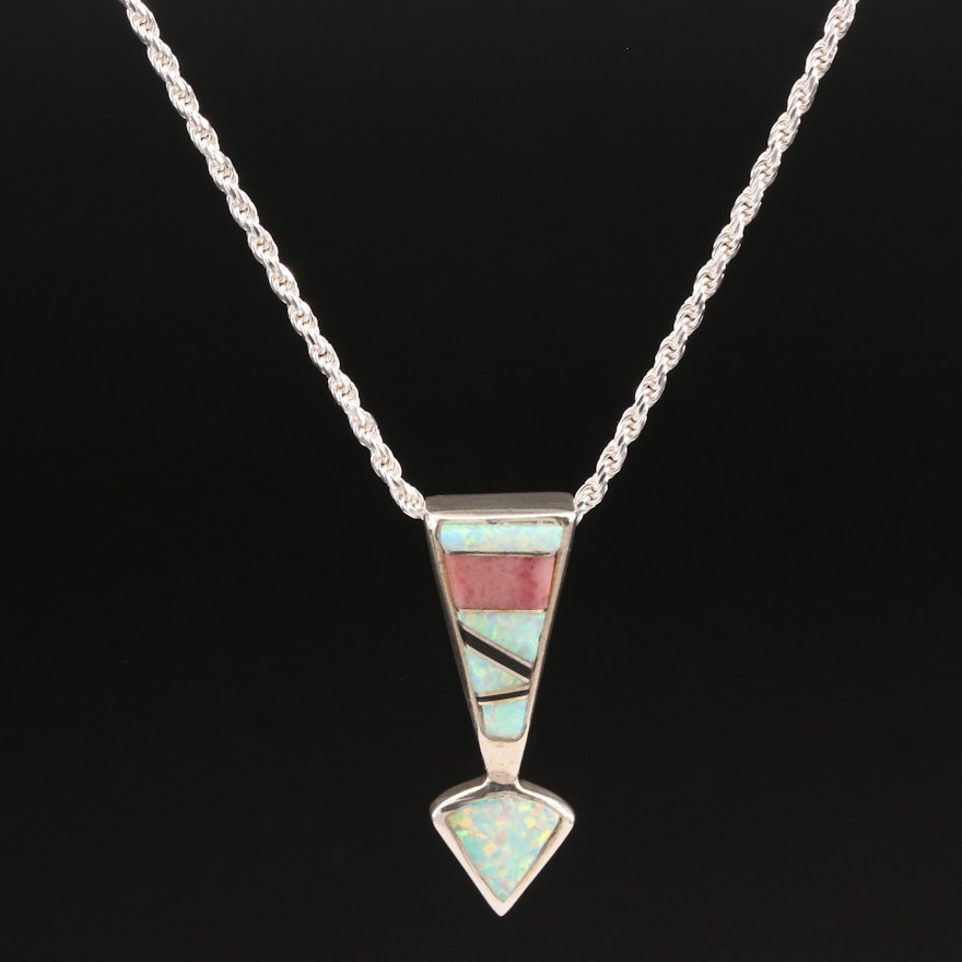 Southwestern Style Mosaic Inlay Pendant Necklace