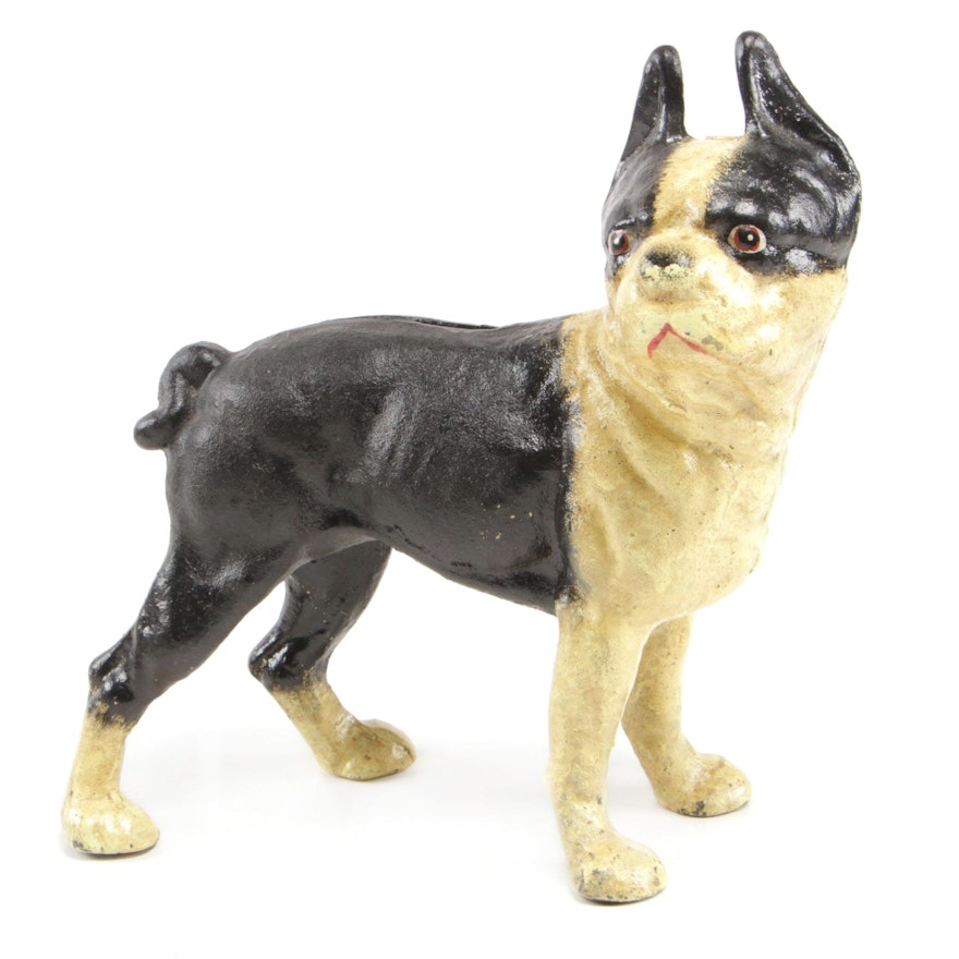 Boston Terrier Cast Iron Still Bank, Early 20th Century