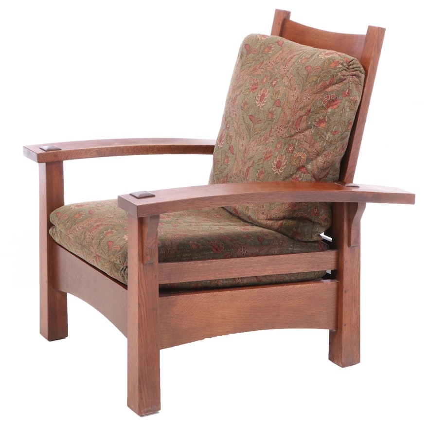 Stickley Arts & Crafts Oak Reclining Arm Chair, Late 20th Century