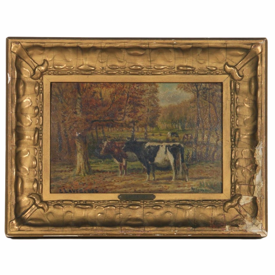 Clinton Loveridge Oil Painting of Cows in a Pasture, 19th Century