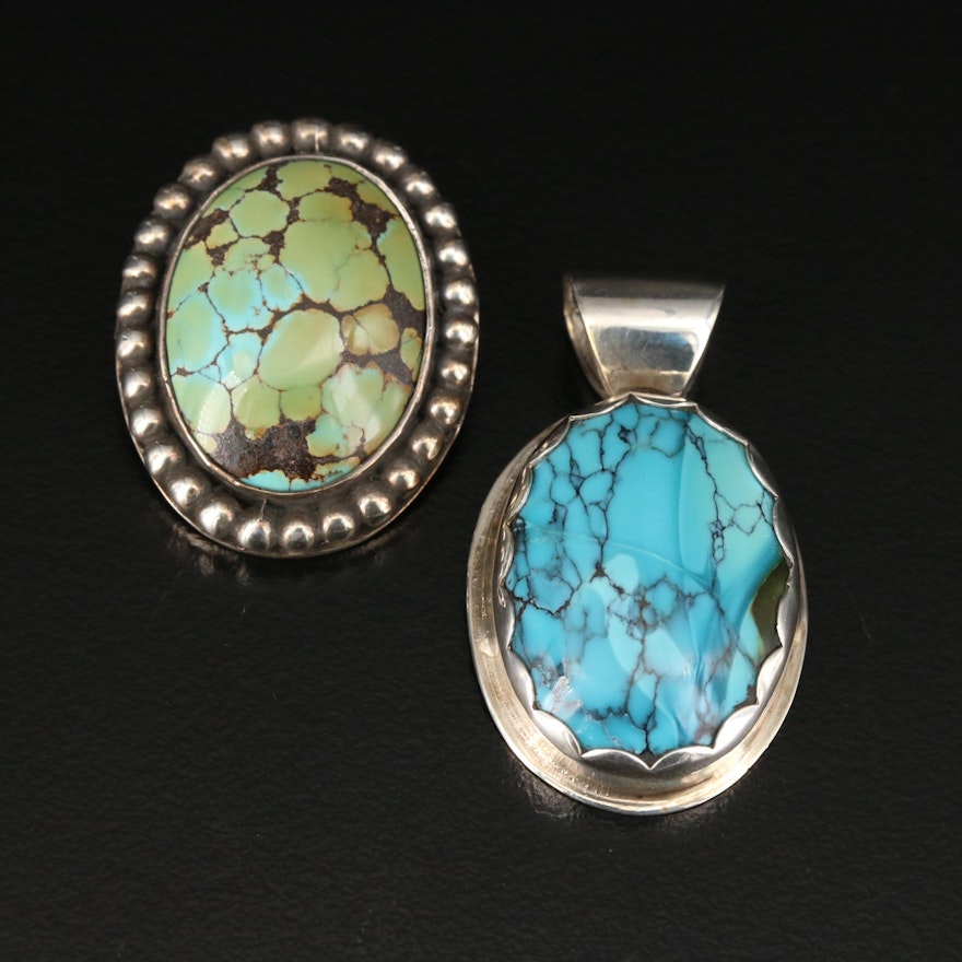 Vincent Southwestern Style Sterling Turquoise and Jasper Pendants