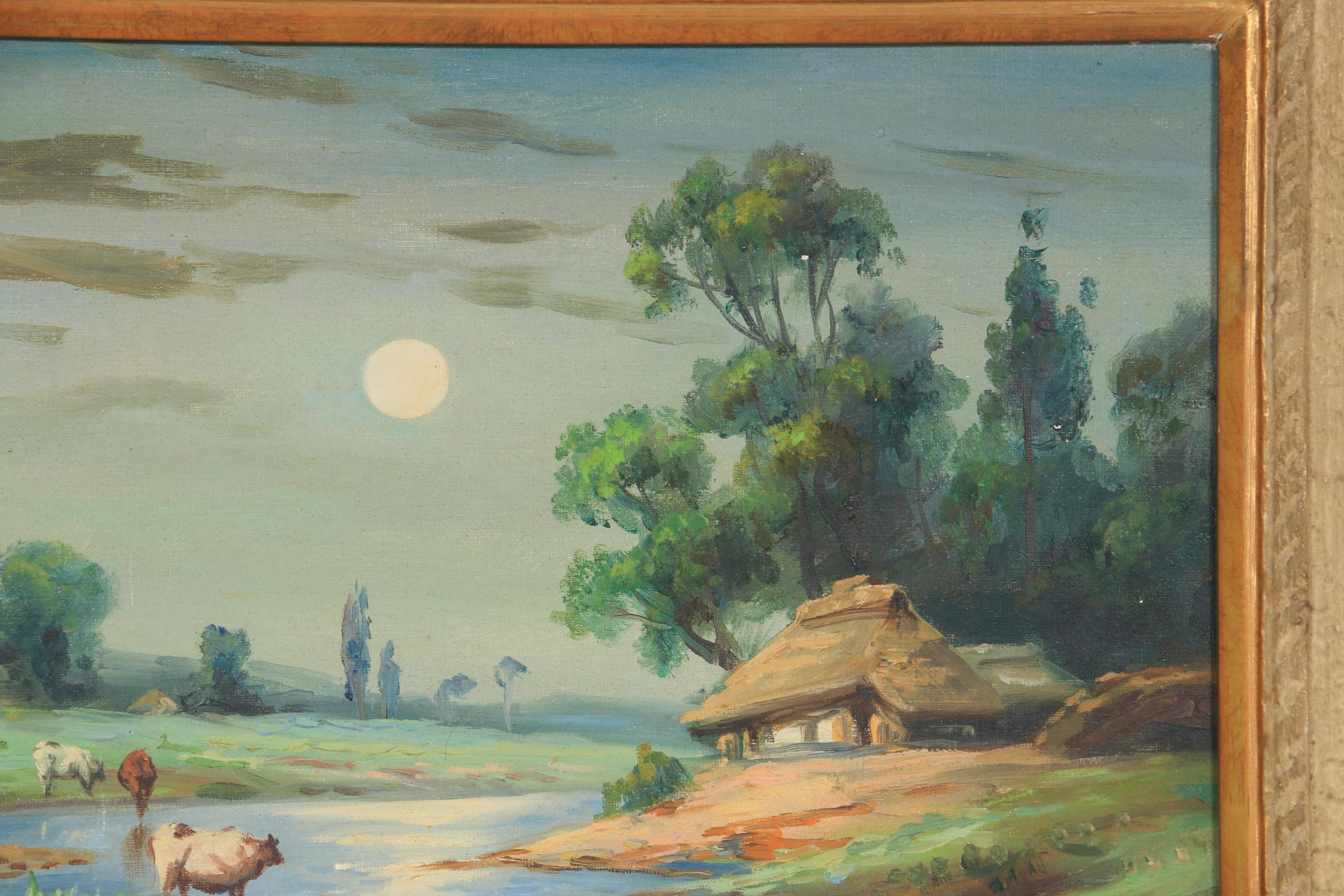 Toyosaku Saito River Landscape Oil Painting