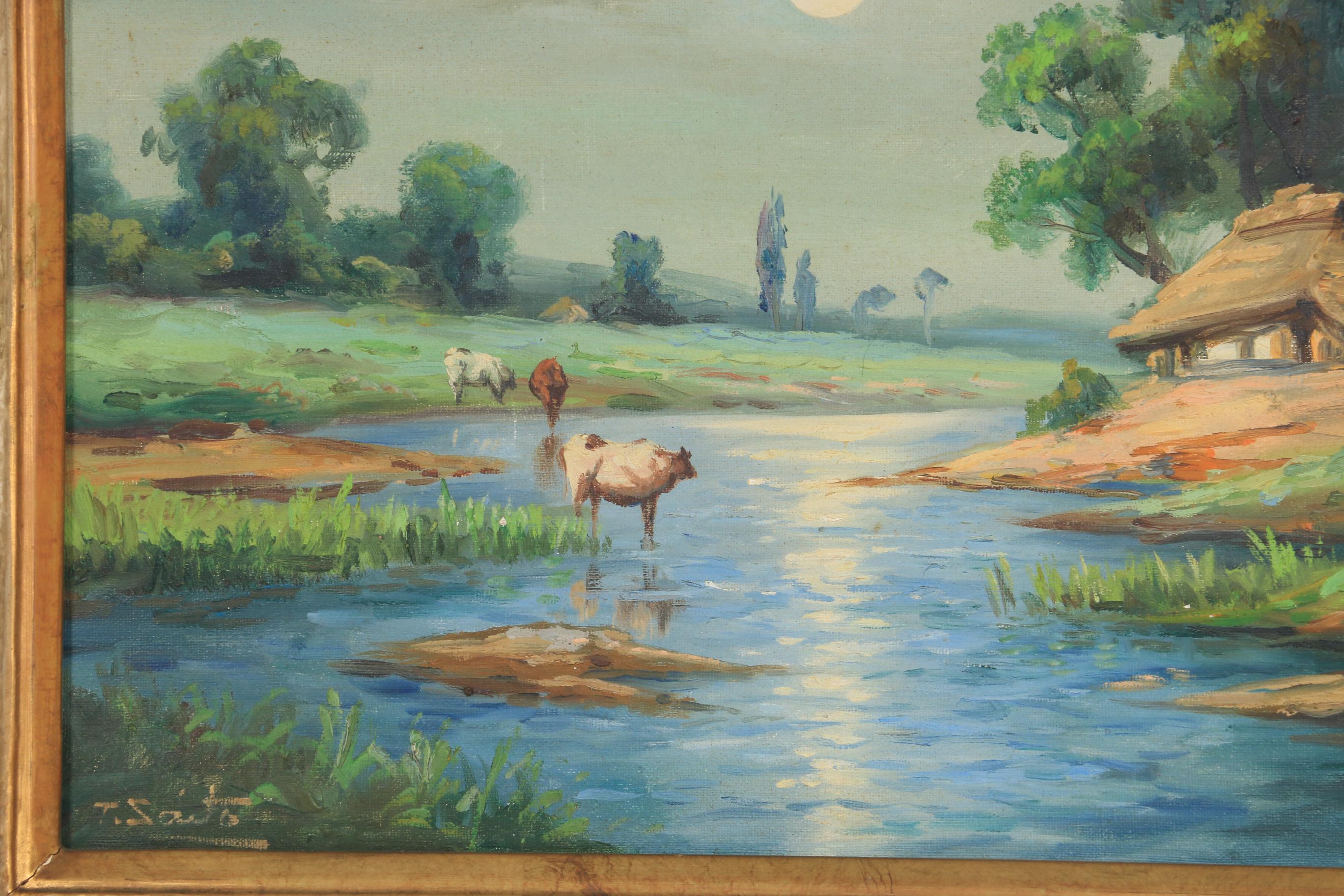 Toyosaku Saito River Landscape Oil Painting