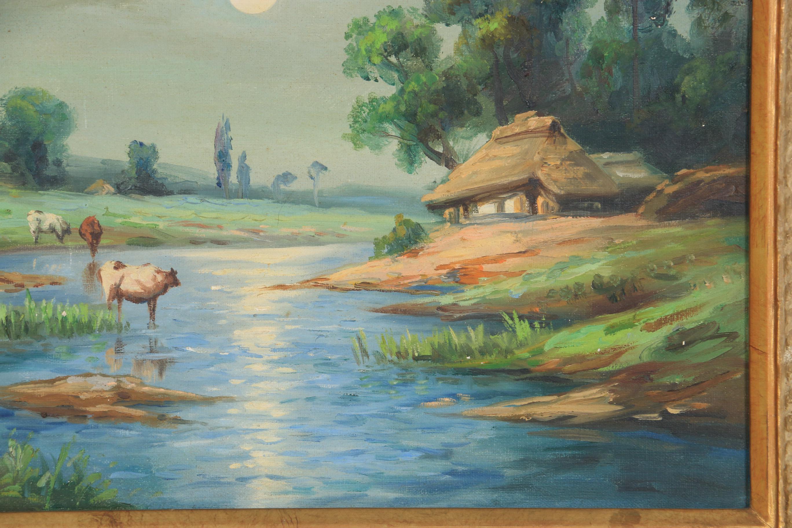 Toyosaku Saito River Landscape Oil Painting