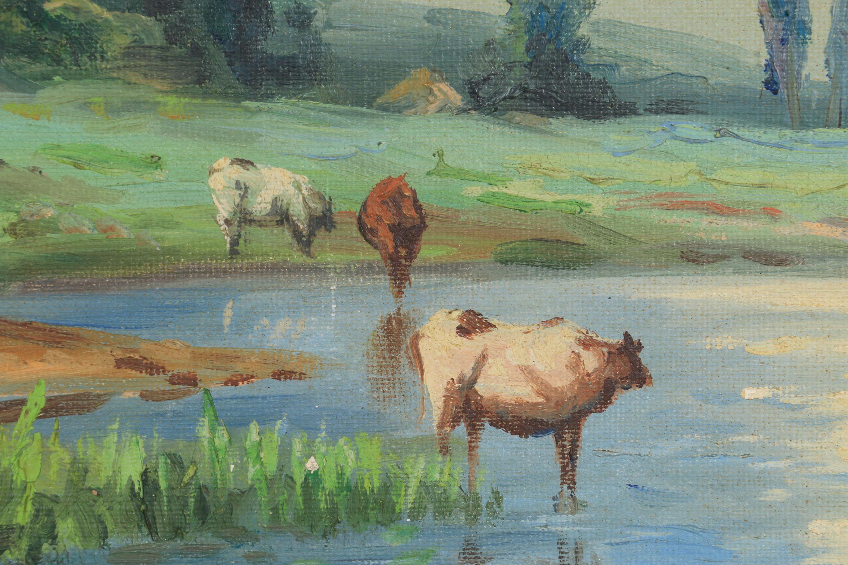 Toyosaku Saito River Landscape Oil Painting