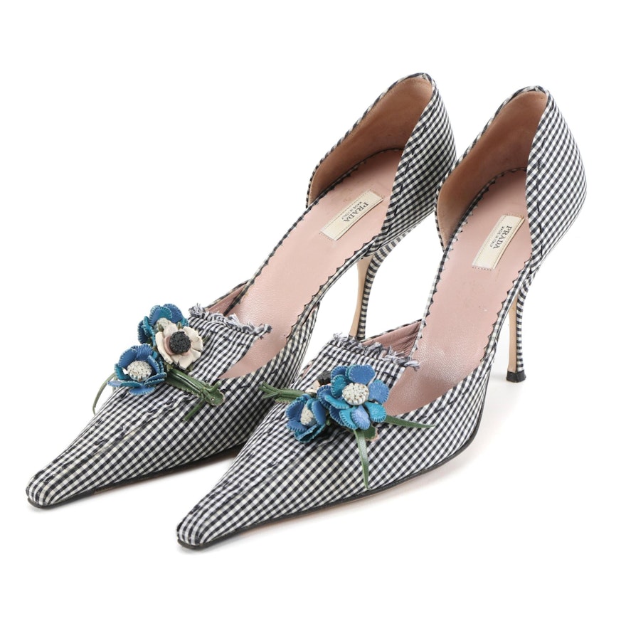 Prada Vichy Flower and Black and White Gingham D'Orsay Pumps