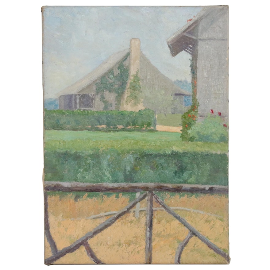 Farm Landscape Oil Painting, Early 20th Century